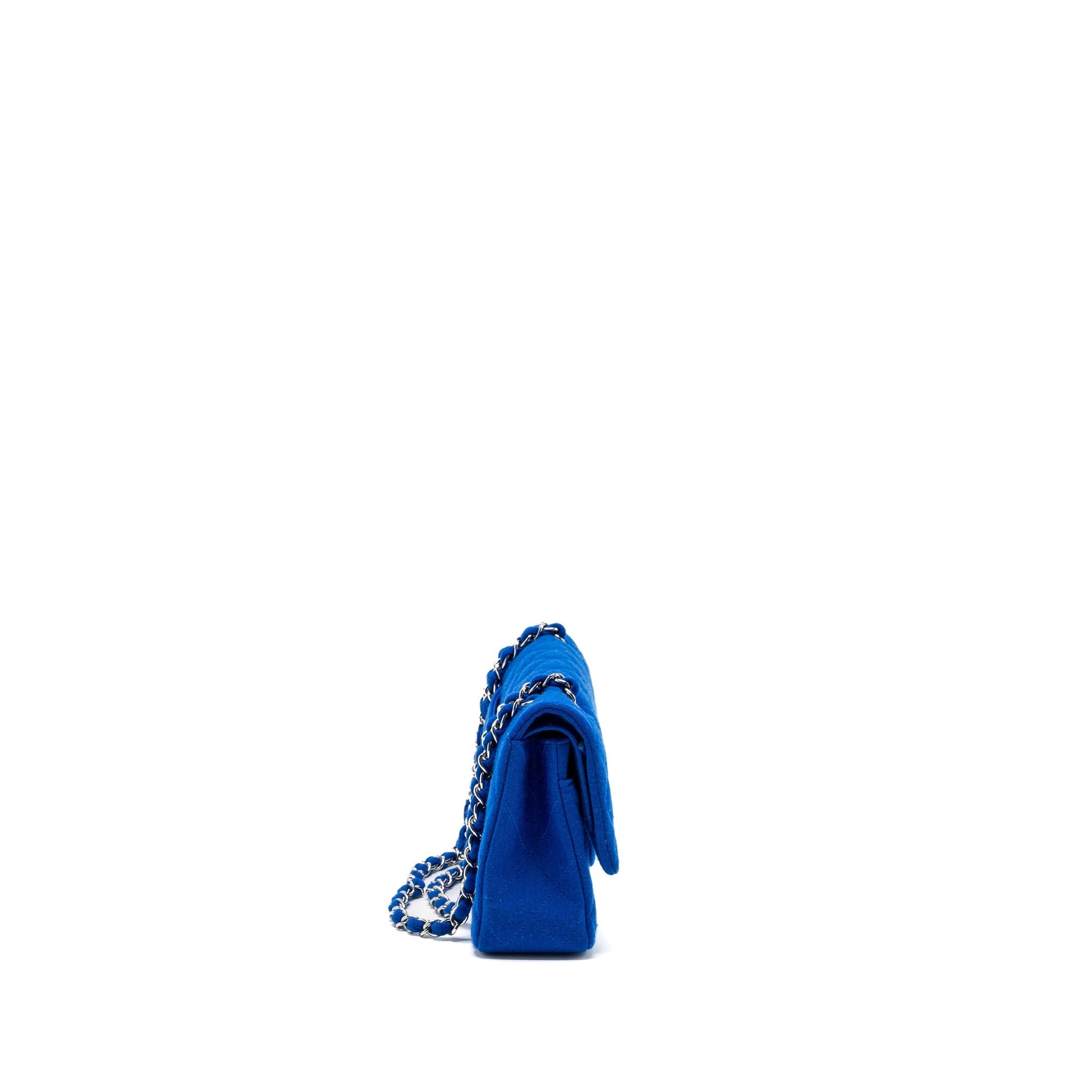 Chanel classic double flap fabric SHW Blue Shoulder Bag