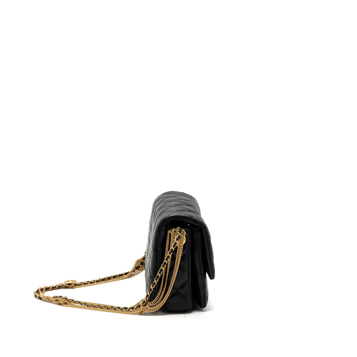 Chanel 22a Button On Flap Lambskin Brushed Black Shoulder Bag
