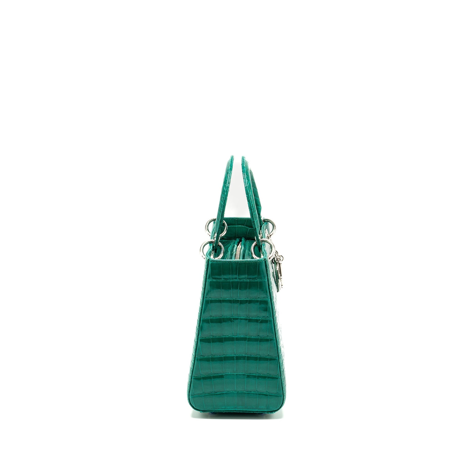 Dior Lady Crocodile With Crystal Handbag Green Medium Travel Bag