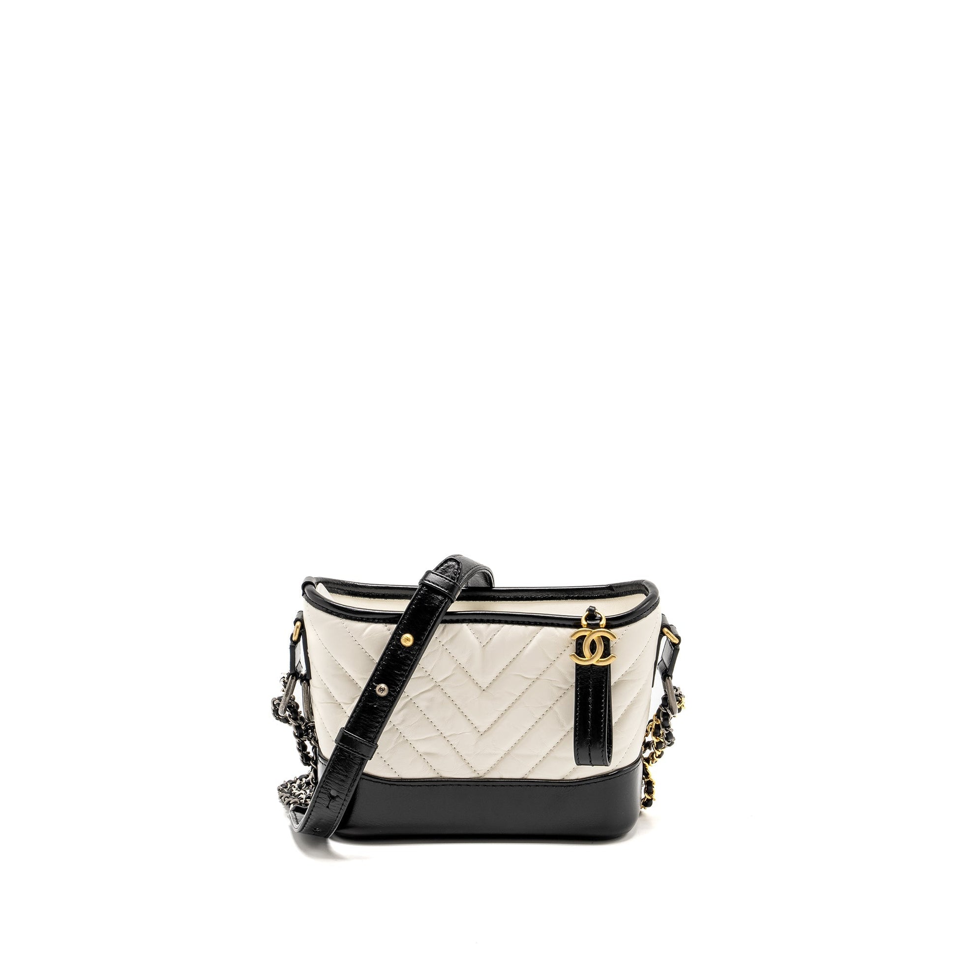 Chanel Chevron Gabrielle Hobo Calfskin Hardware Multicolour Black White Small Shoulder Bag