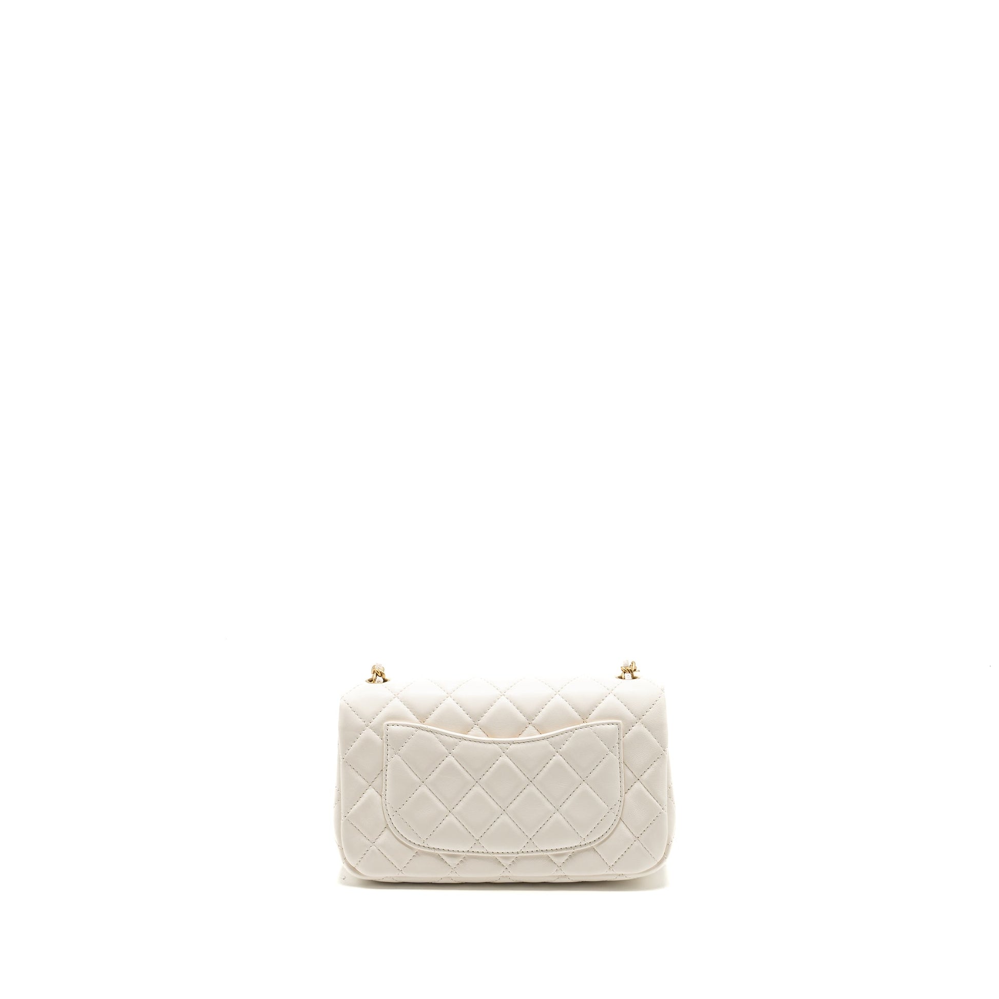 Chanel pearl crush rectangular flap lambskin GHW White Shoulder Bag White Ghwmicrochip