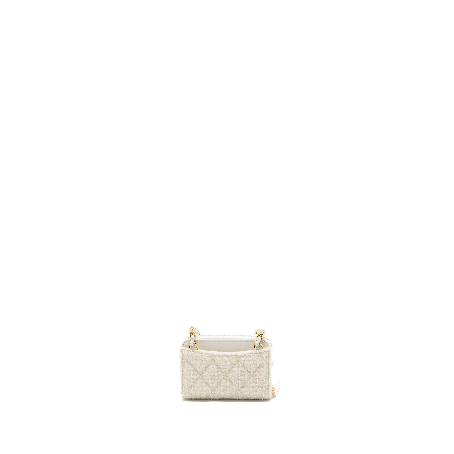 Chanel Bow Card Holder Tweed LGHW Microchip White Wallet Case