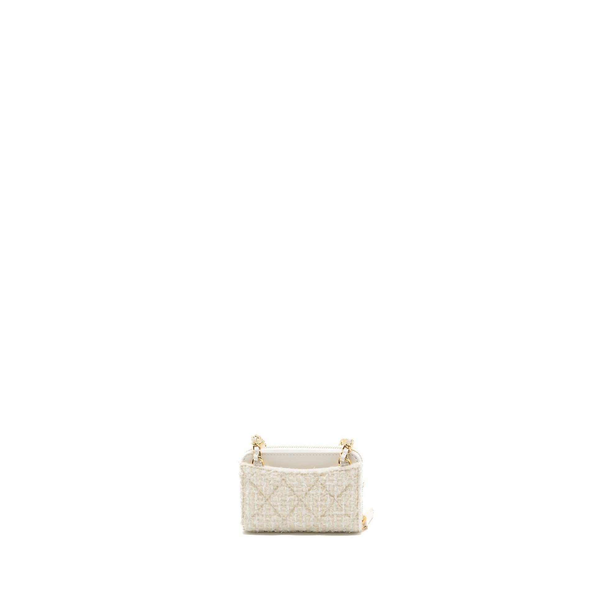 Chanel Bow Card Holder Tweed LGHW Microchip White Wallet Case