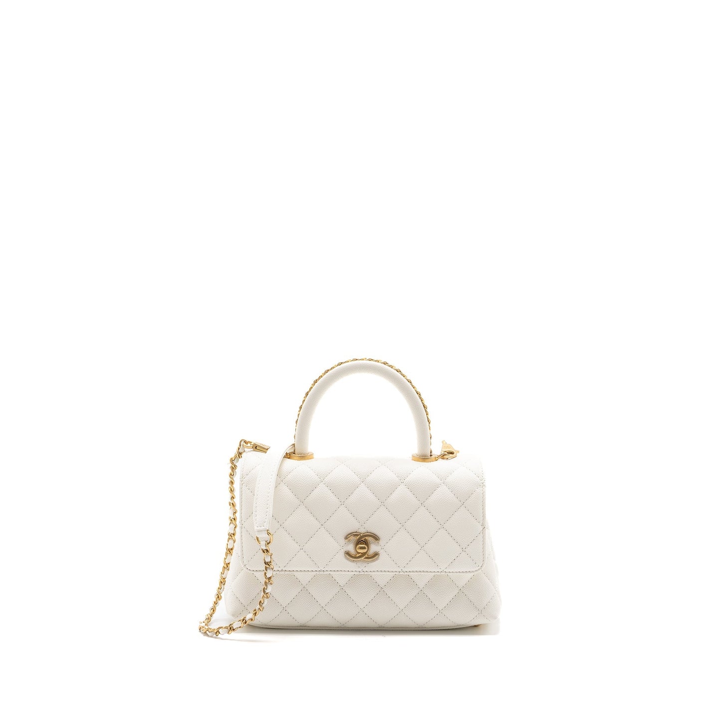 Chanel 23P detailed top handle coco handle White Small Handbag