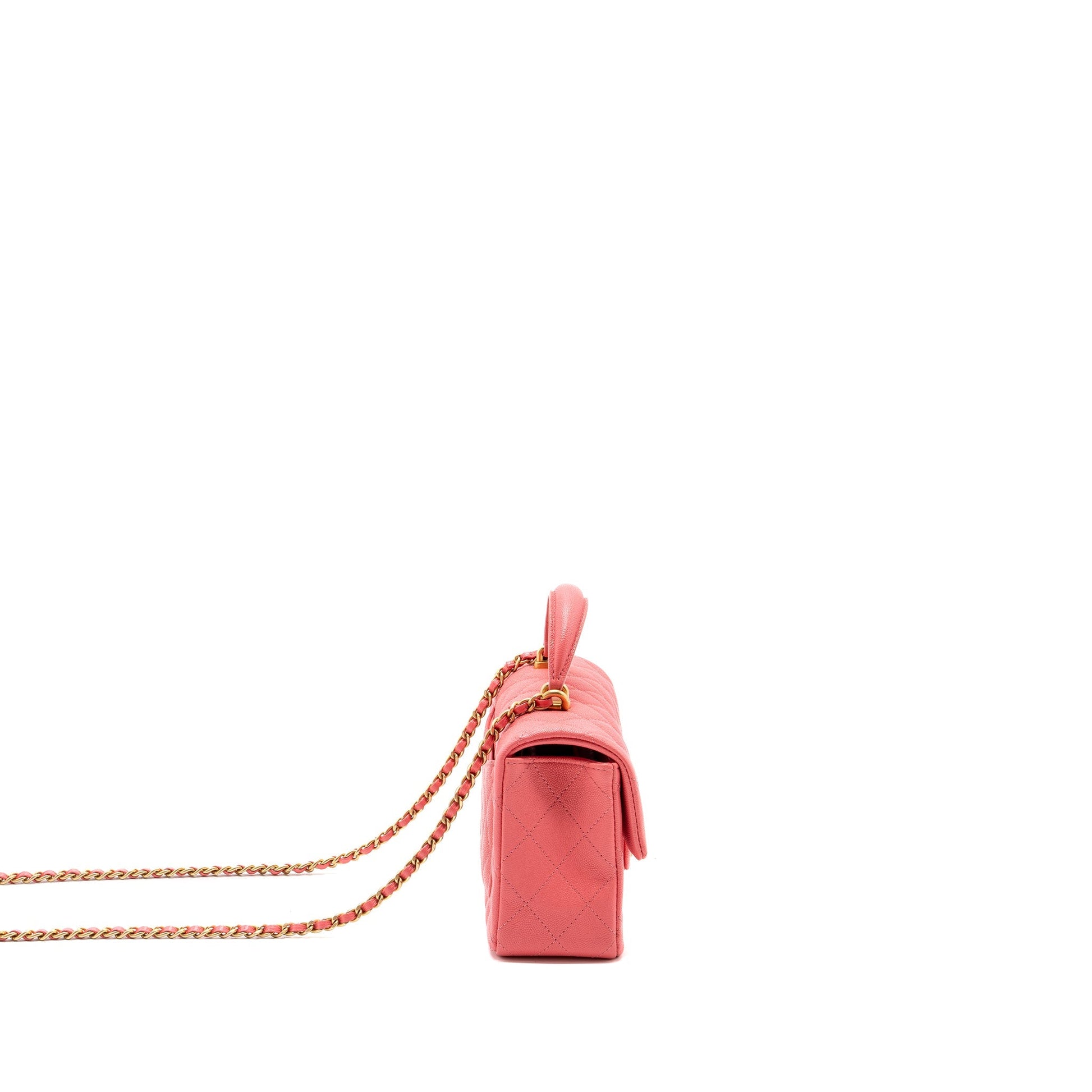 Chanel Top Handle Rectangular Flap Caviar GHW Pink Shoulder Bag