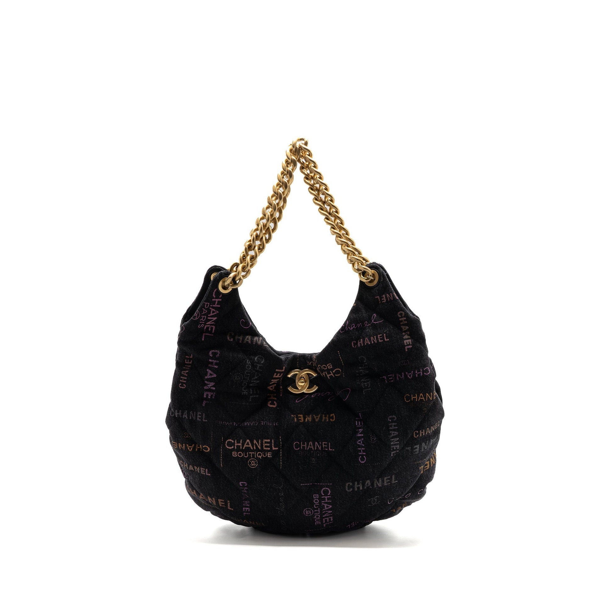 Chanel Denim Graffiti GHW microchip Black Shoulder Bag