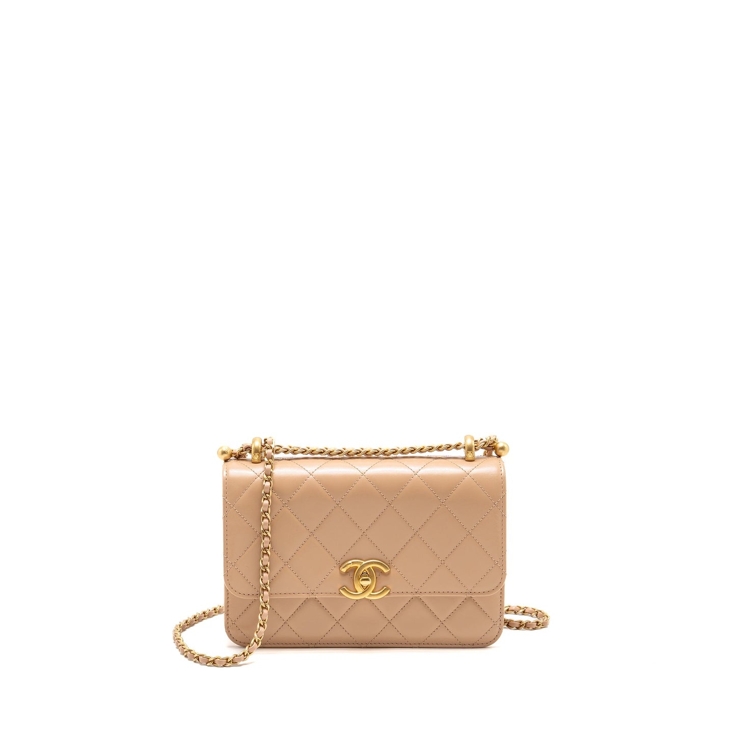 Chanel Crush Flap Calfskin GHW microchip Gold Beige Shoulder Bag Ghw Microchip
