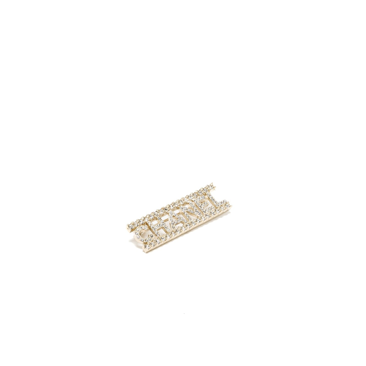 Chanel Letter Logo Brooch Crystal Tone Silver Handbag