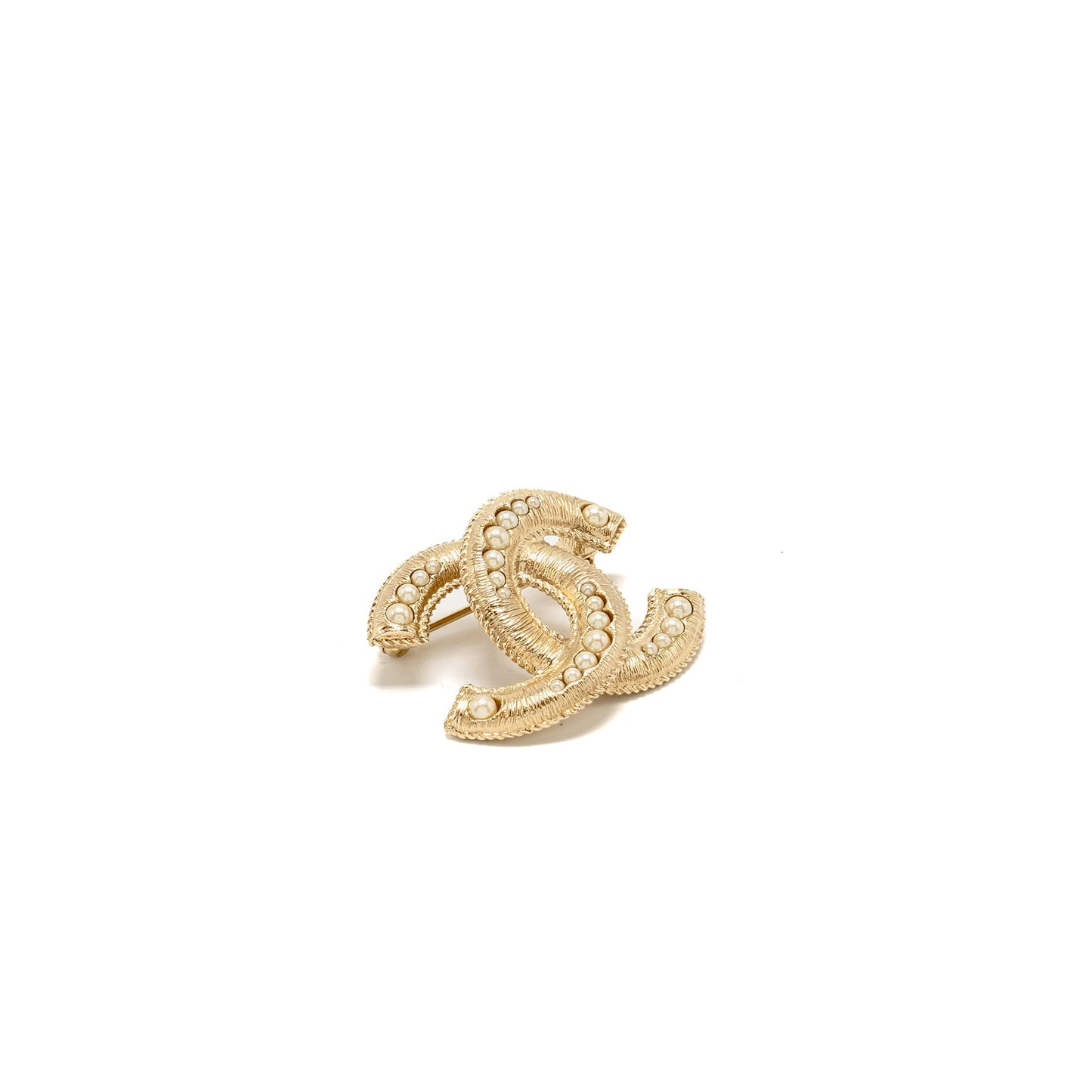 Chanel CC Logo Brooch Pearl Light Tone Gold Handbag