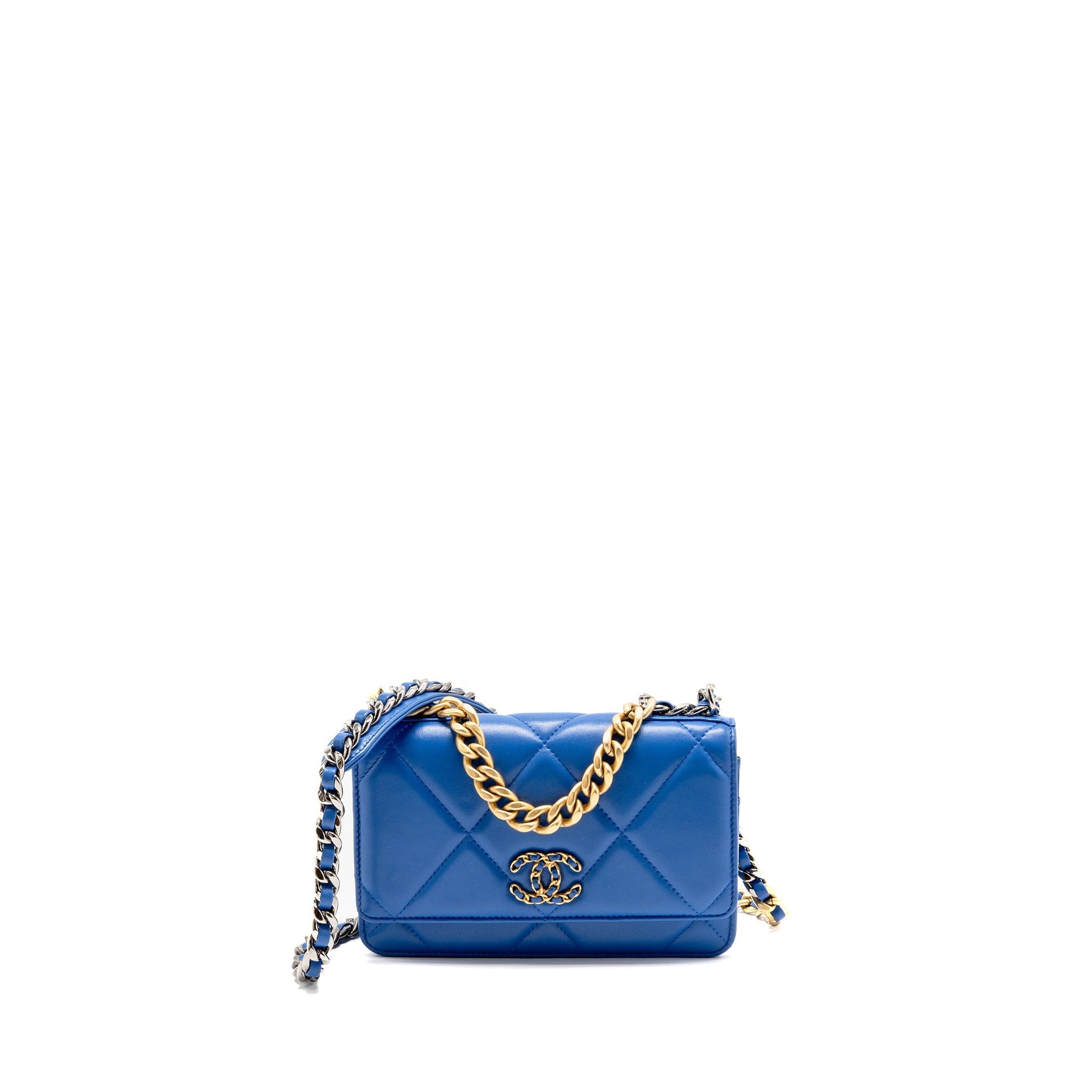 Chanel 19 On Lambskin Hardware Multicolour Blue Wallet Case