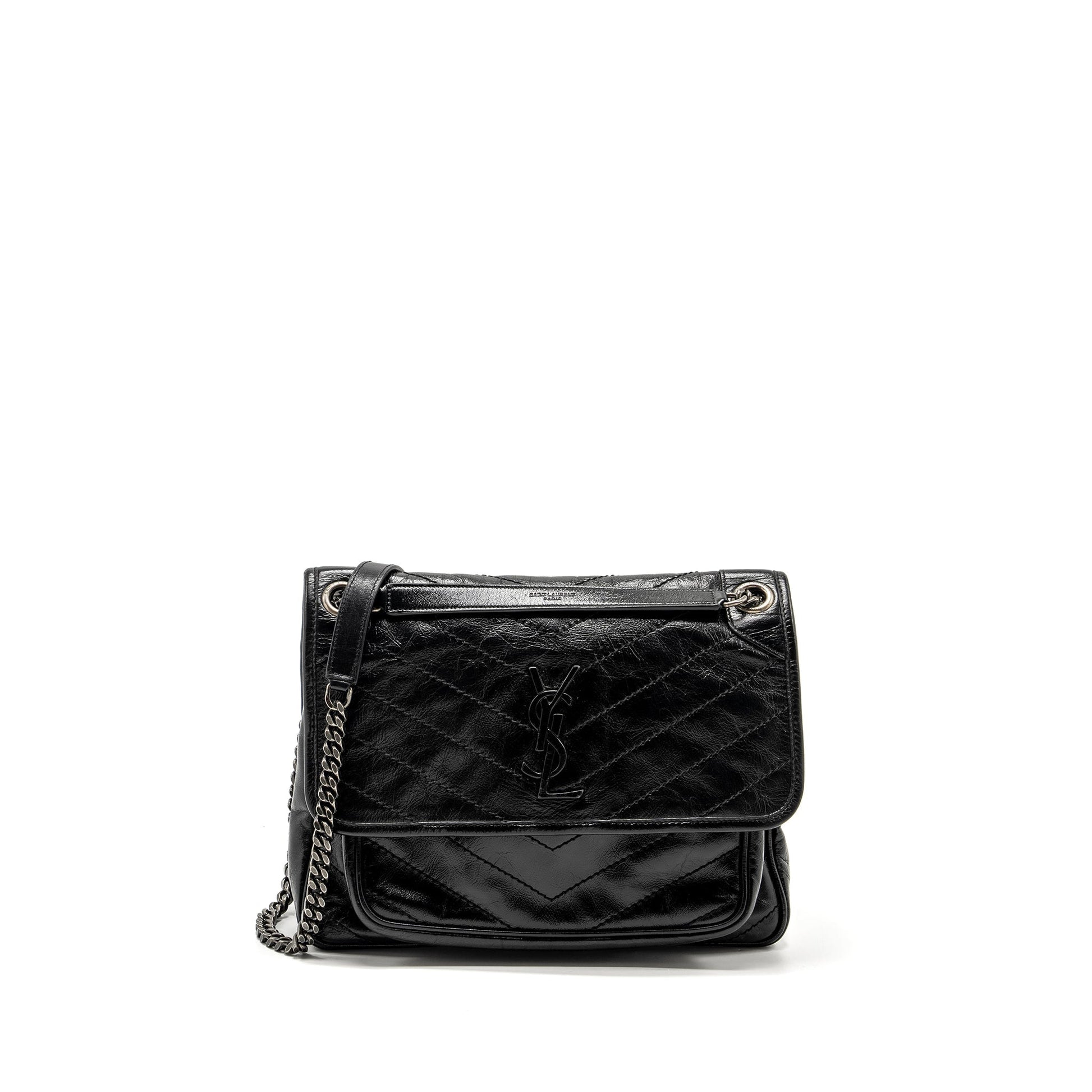YSL Saint Laurent Saint Laurent Niki Calfskin Ruthenium Hardware Travel Black Medium Travel Bag