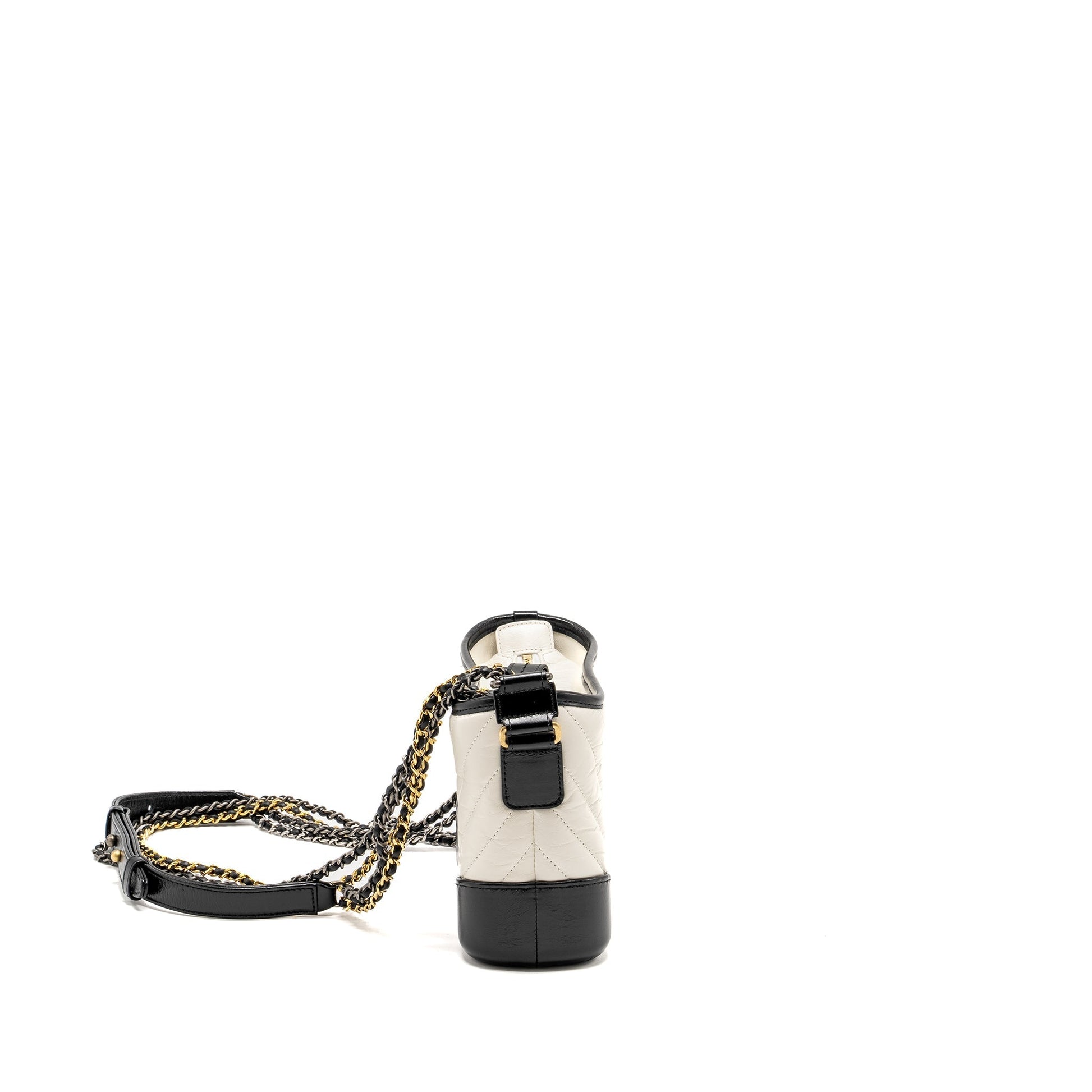 Chanel Chevron Gabrielle Hobo Calfskin Hardware Multicolour Black White Small Shoulder Bag