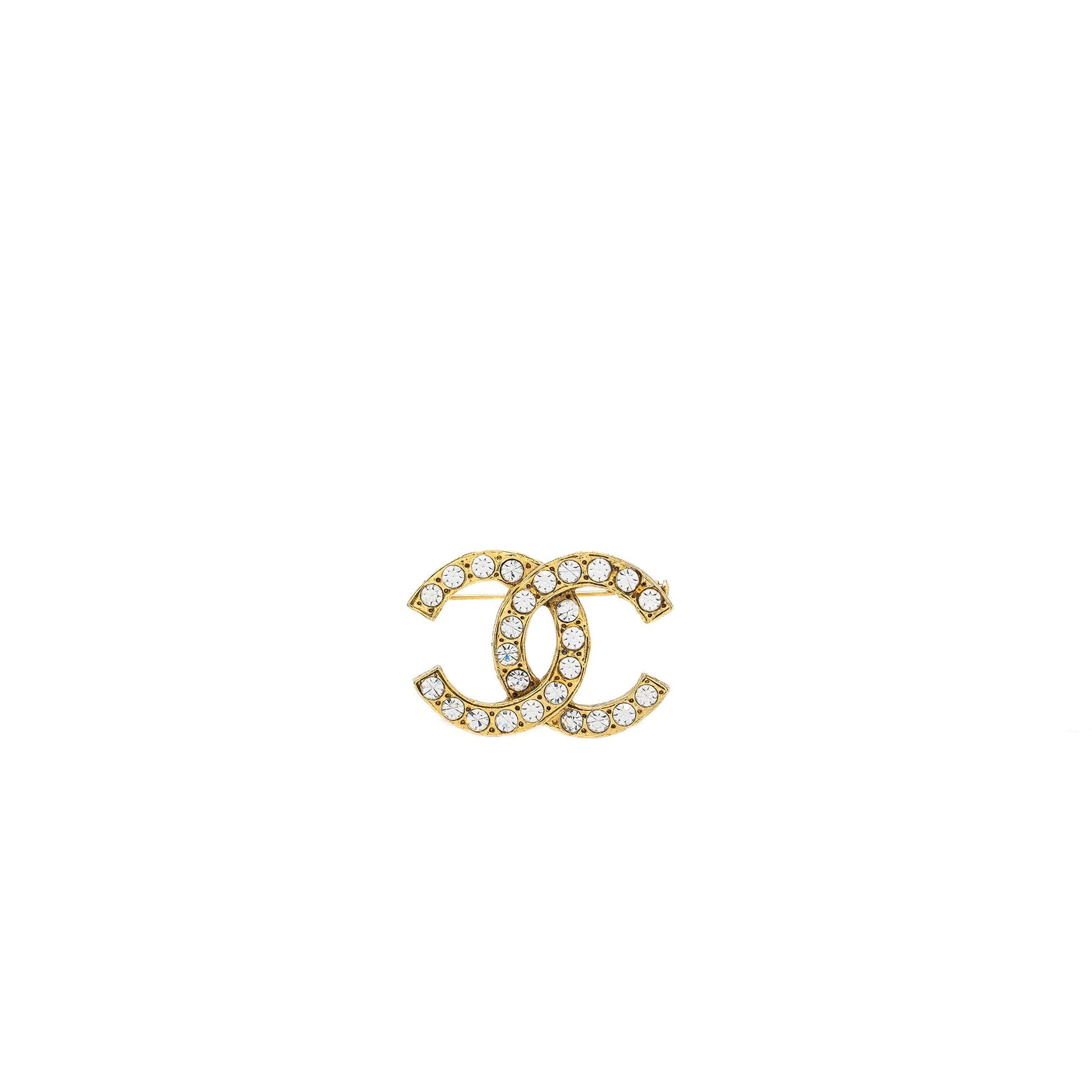 Chanel Crystal CC Logo Brooch Tone Gold Handbag