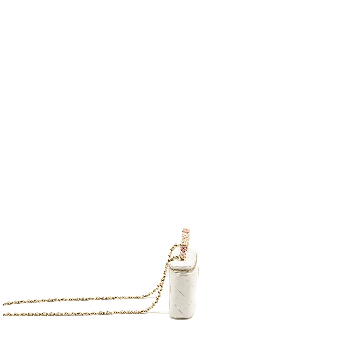 Chanel 23k Camellia Top Handle Long Vanity White Handbag