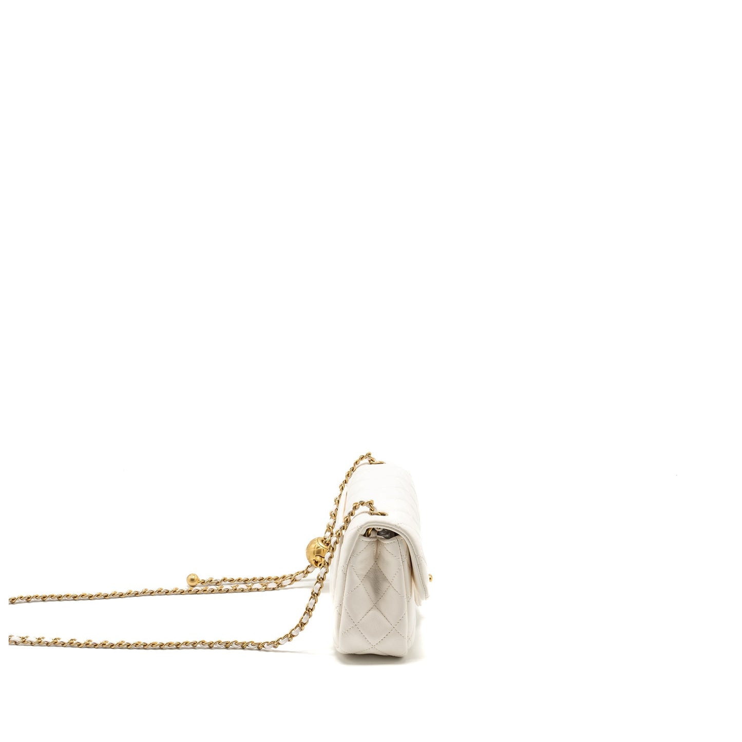 Chanel pearl crush rectangular flap lambskin GHW White Shoulder Bag White Ghwmicrochip