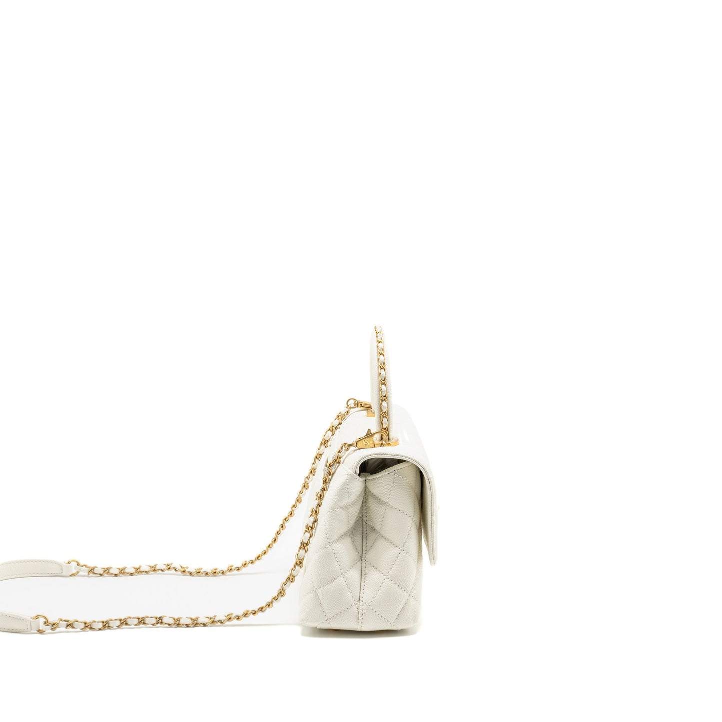Chanel Detailed Top Handle Coco Handle Caviar White Small Handbag