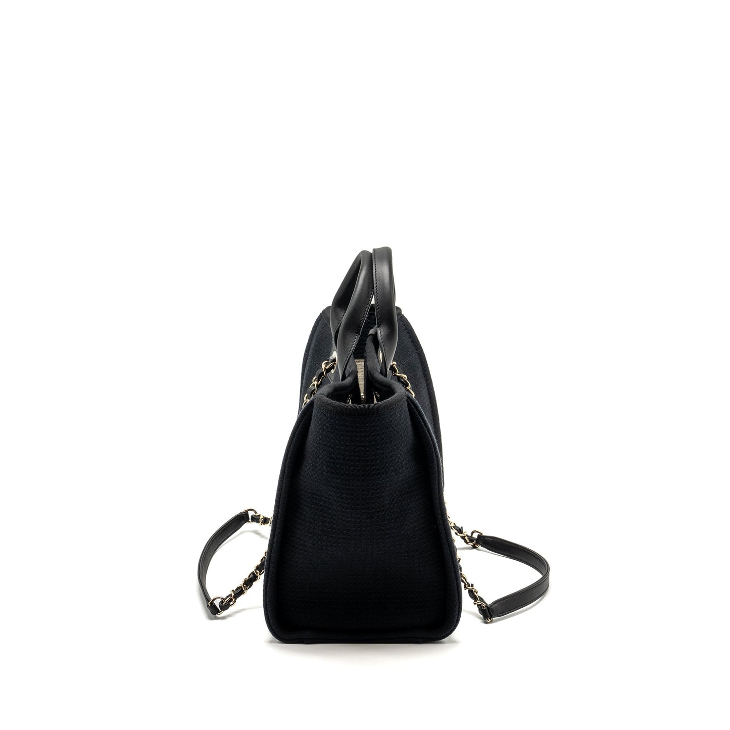 Chanel Deauville Shopping Calfskin Fabric LGHW microchip Black Small Tote Bag
