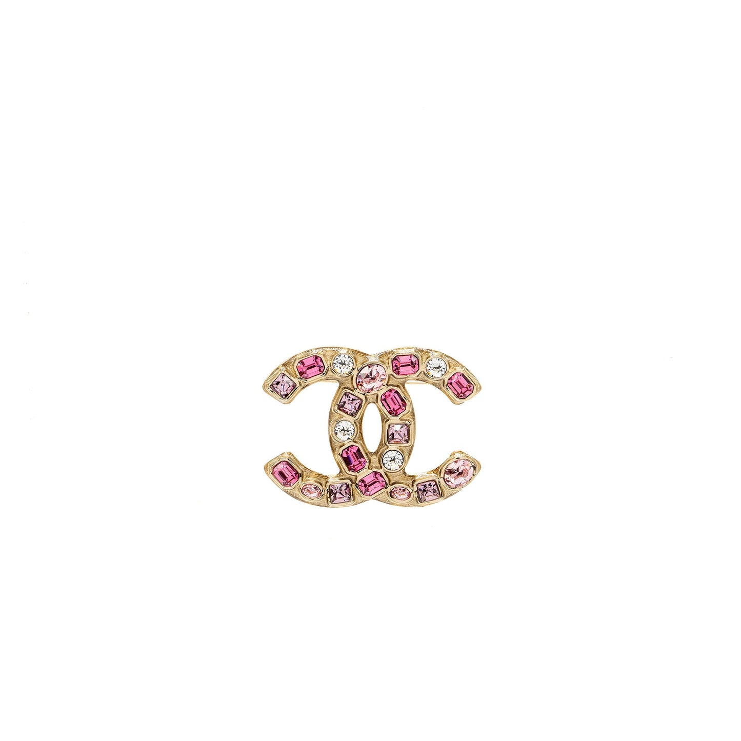 Chanel giant cc logo brooch Crystal Tone Multicolour Pink Gold Handbag