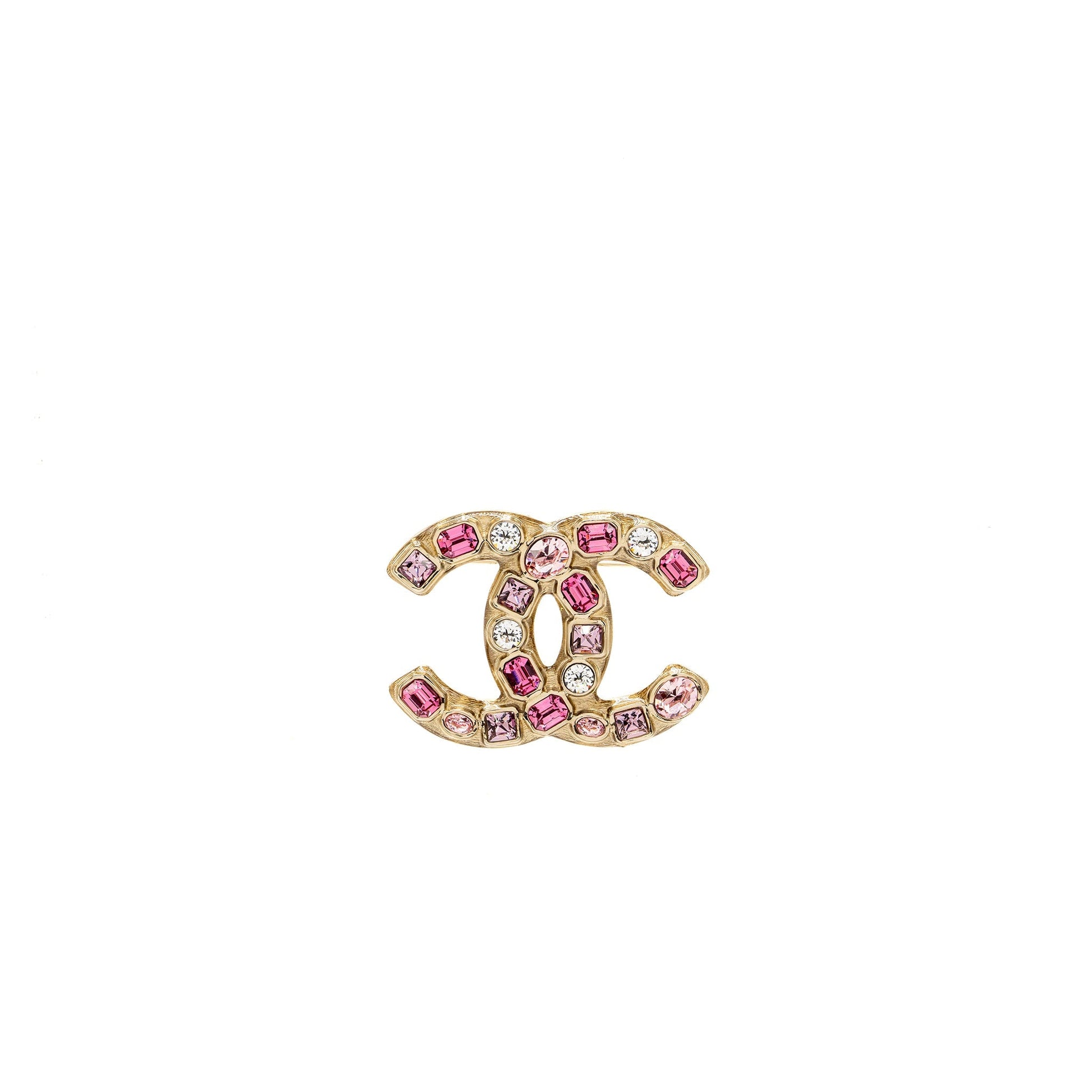 Chanel giant cc logo brooch Crystal Tone Multicolour Pink Gold Handbag