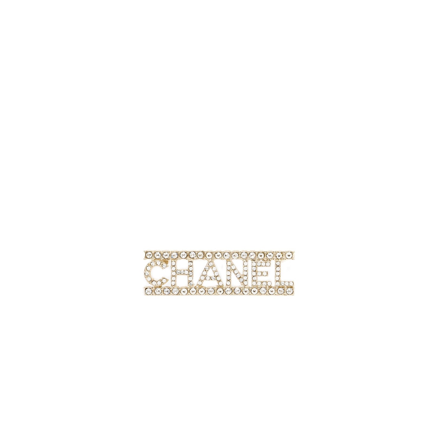Chanel Letter Logo Brooch Crystal Tone Silver Handbag