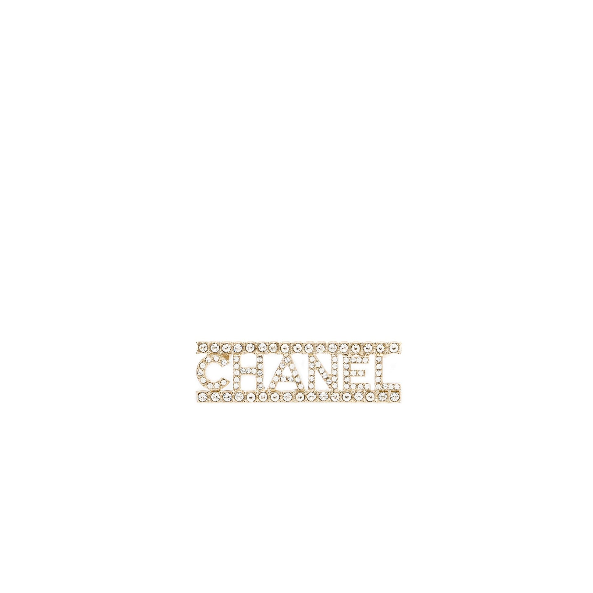 Chanel Letter Logo Brooch Crystal Tone Silver Handbag