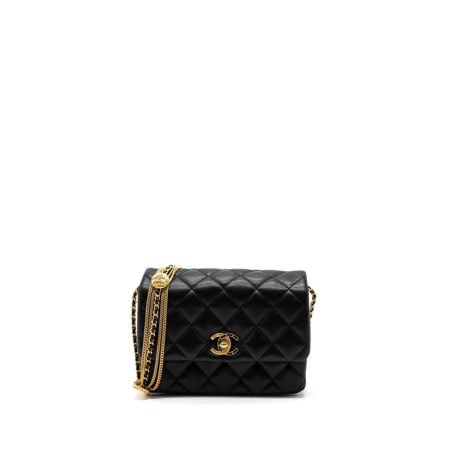 Chanel 22a Button On Flap Lambskin Brushed Black Shoulder Bag