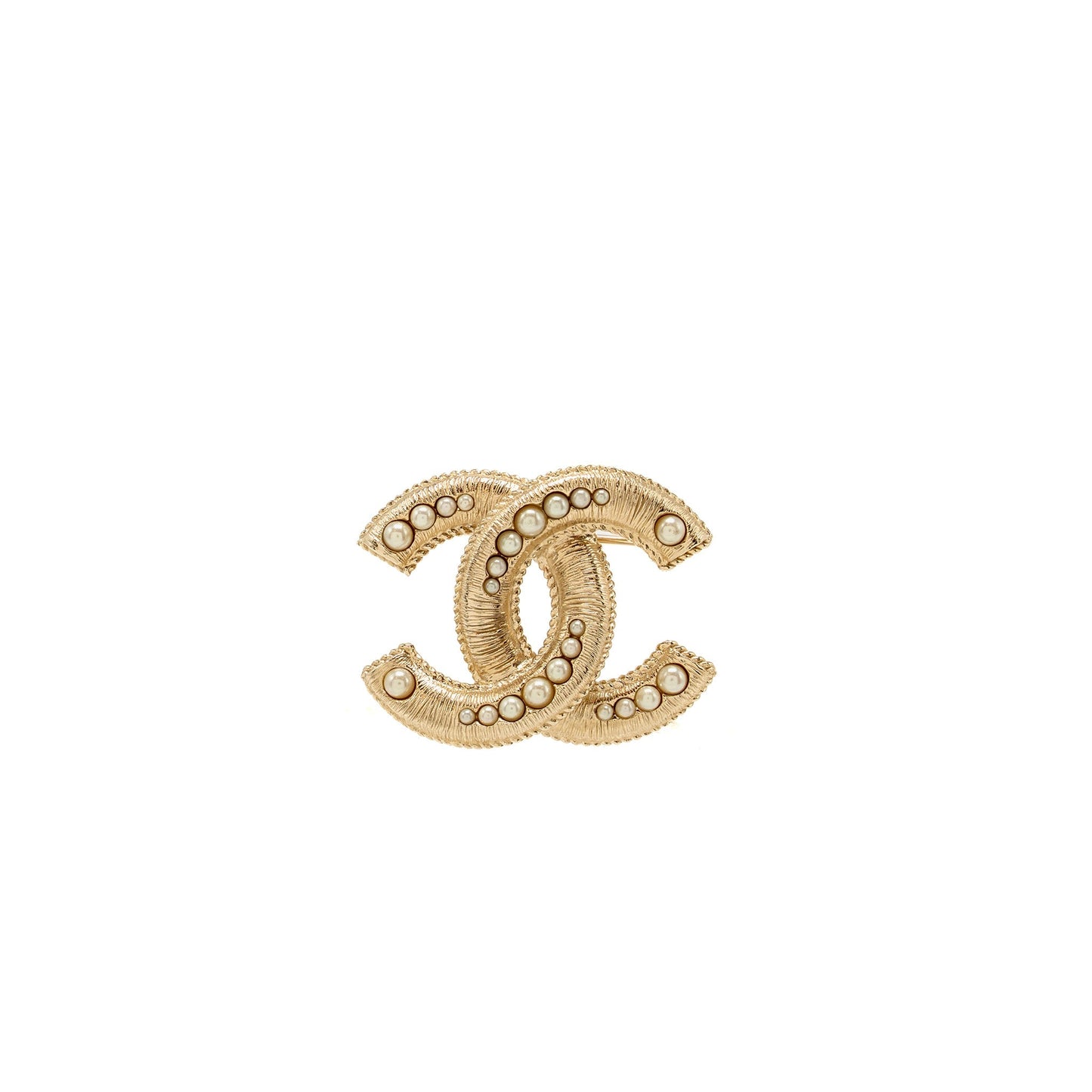 Chanel CC Logo Brooch Pearl Light Tone Gold Handbag