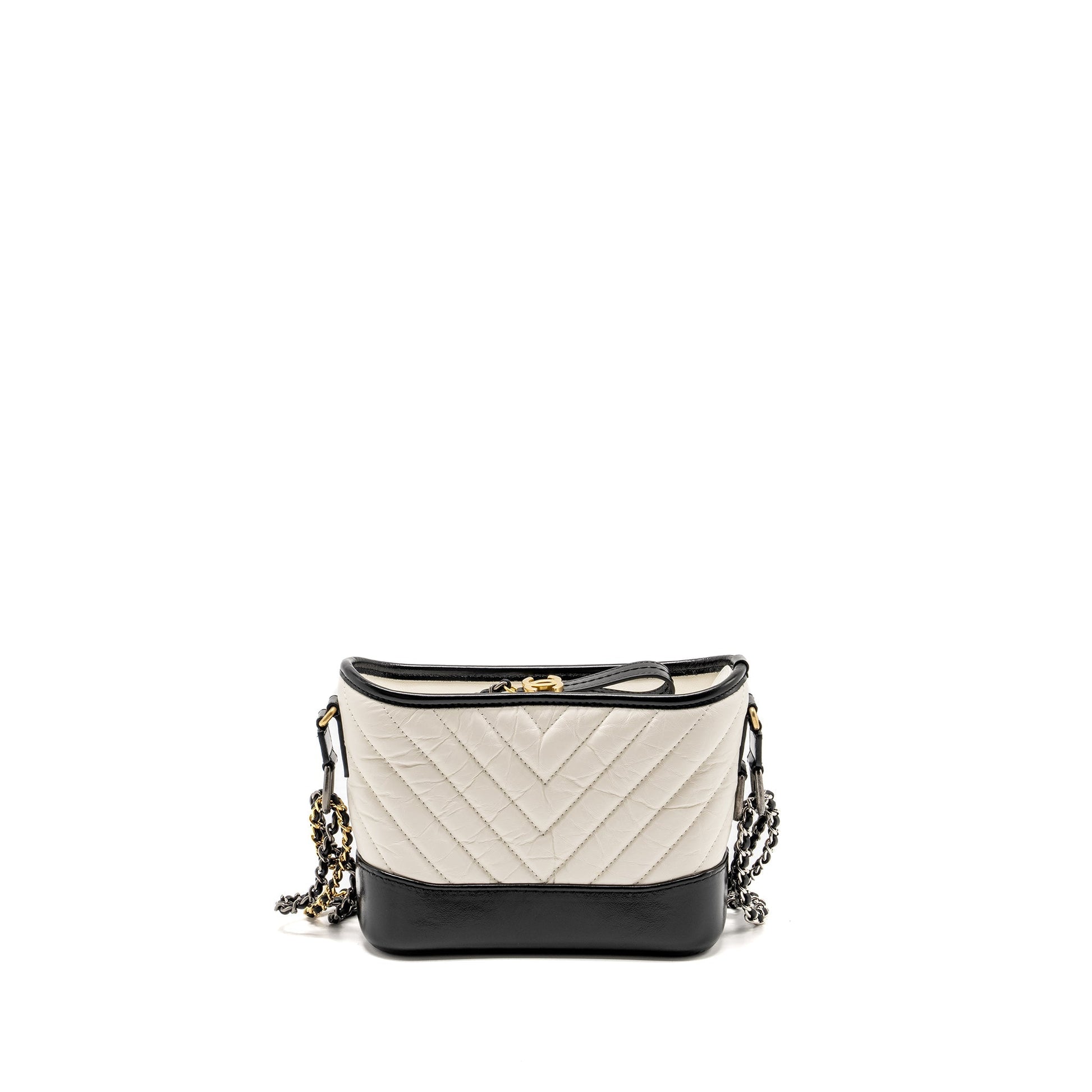 Chanel Chevron Gabrielle Hobo Calfskin Hardware Multicolour Black White Small Shoulder Bag