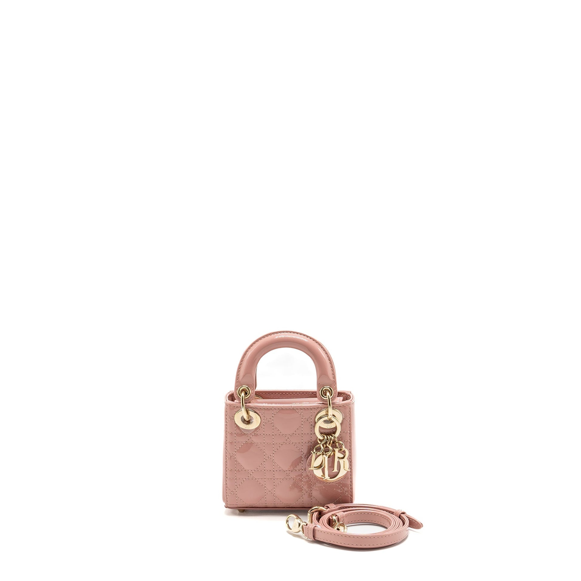 Dior Micro Lady Patent Dark Handbag Leather Pink Travel Bag