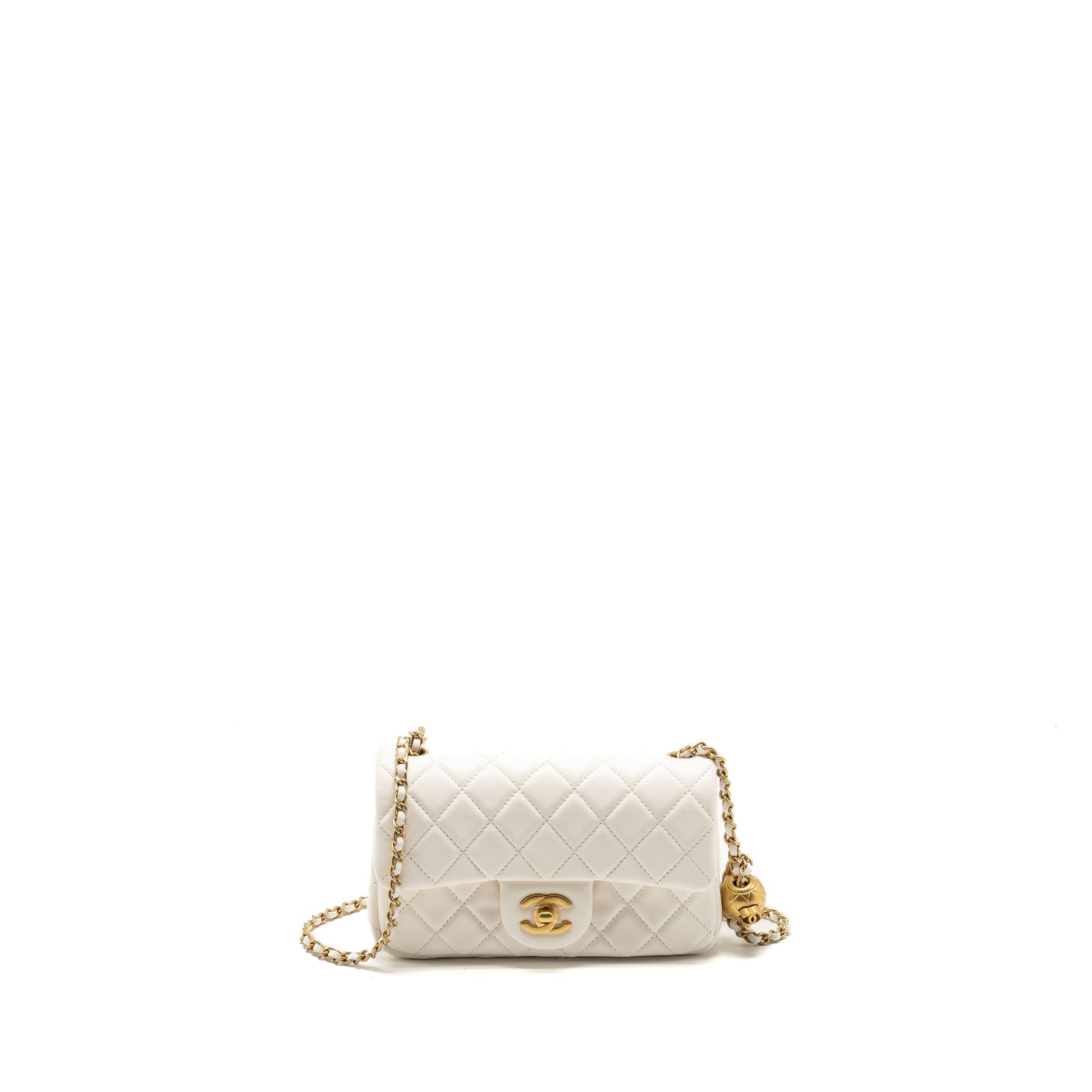 Chanel pearl crush rectangular flap lambskin GHW White Shoulder Bag White Ghwmicrochip