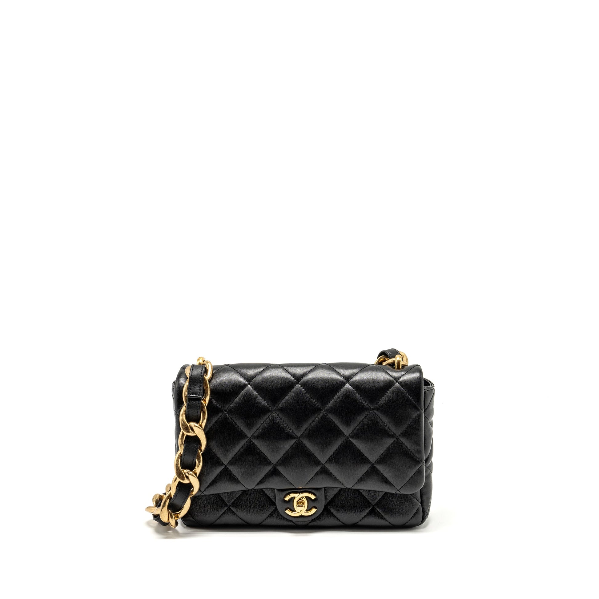 Chanel Giant Quilted flap lambskin GHW microchip Black Shoulder Bag
