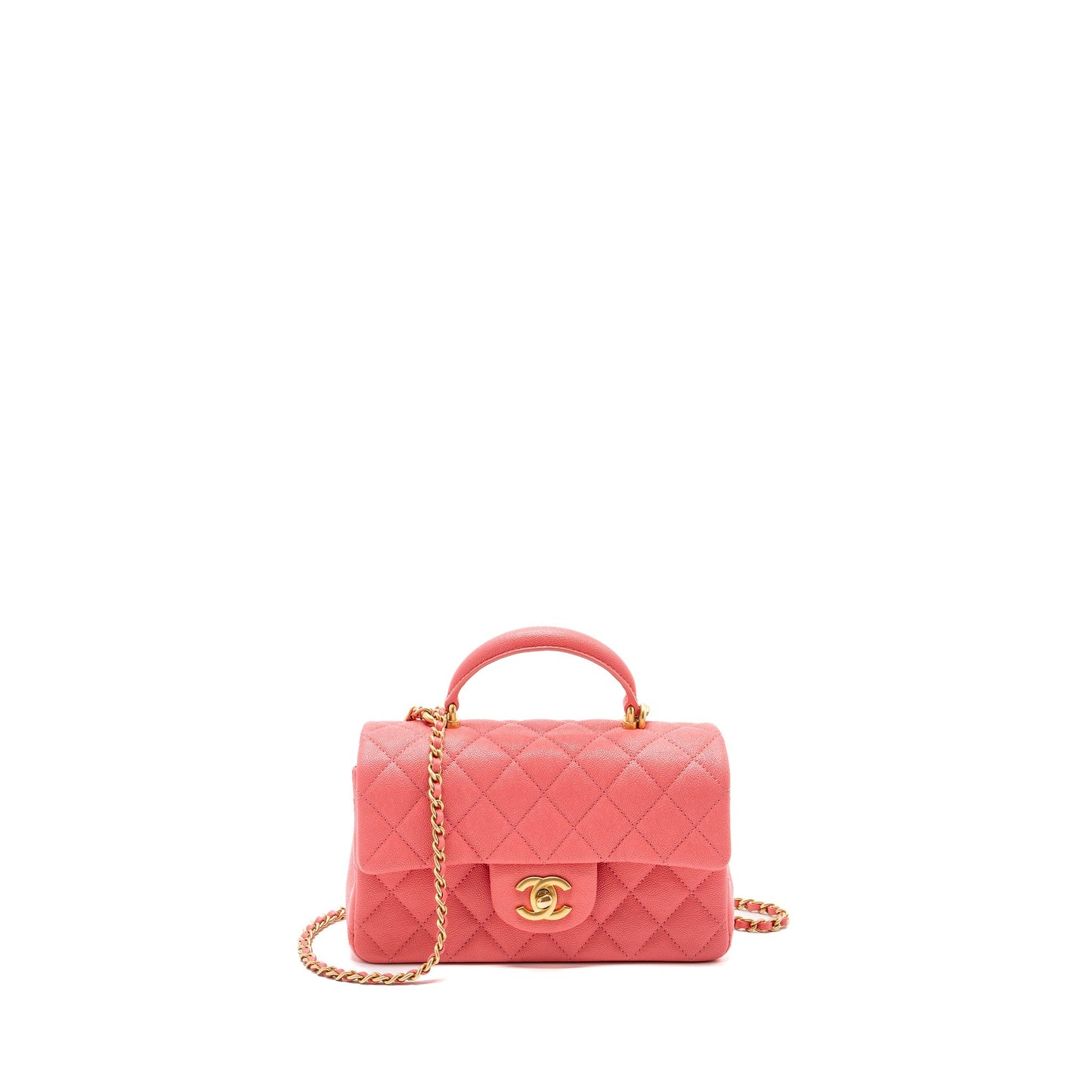 Chanel Top Handle Rectangular Flap Caviar GHW Pink Shoulder Bag