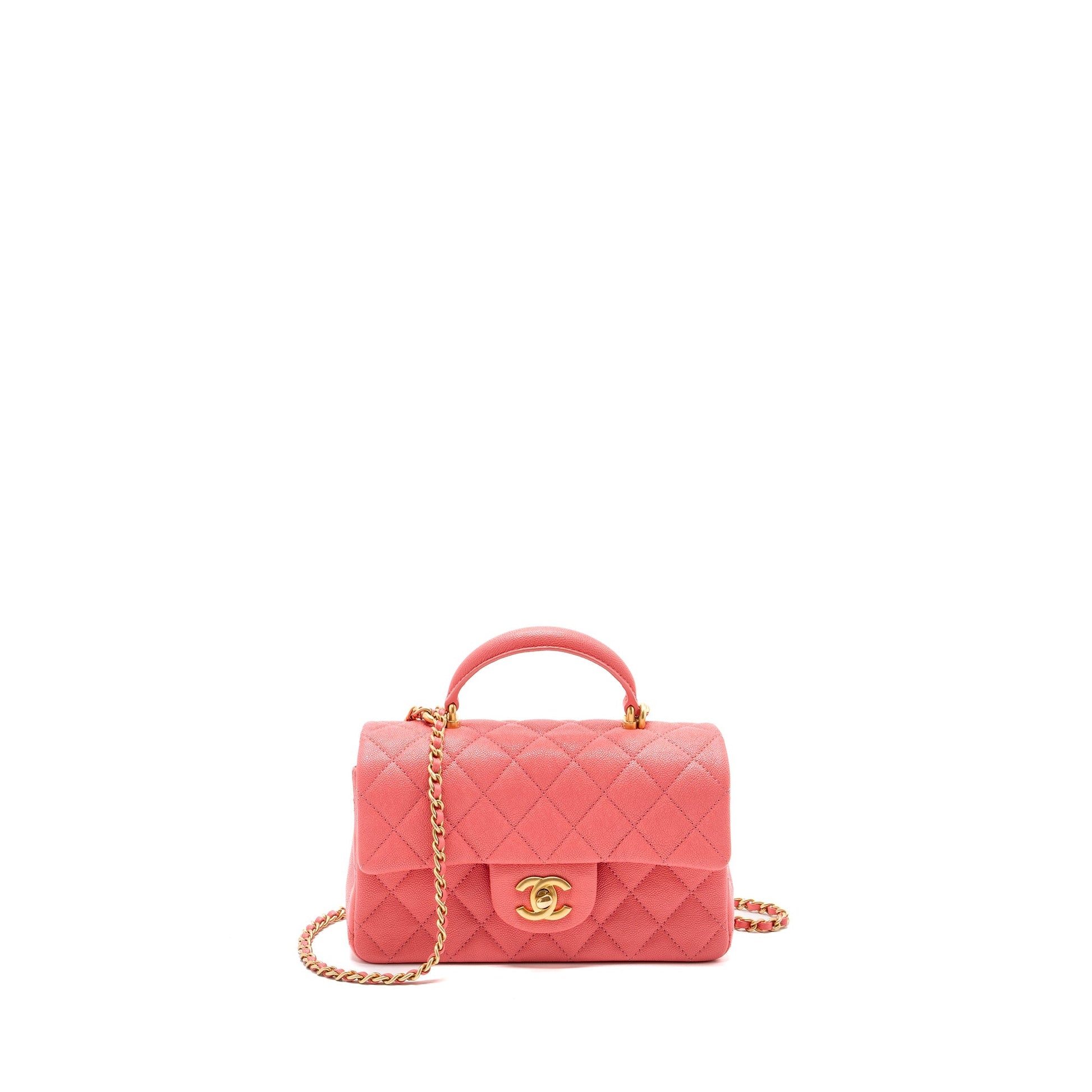 Chanel Top Handle Rectangular Flap Caviar GHW Pink Shoulder Bag
