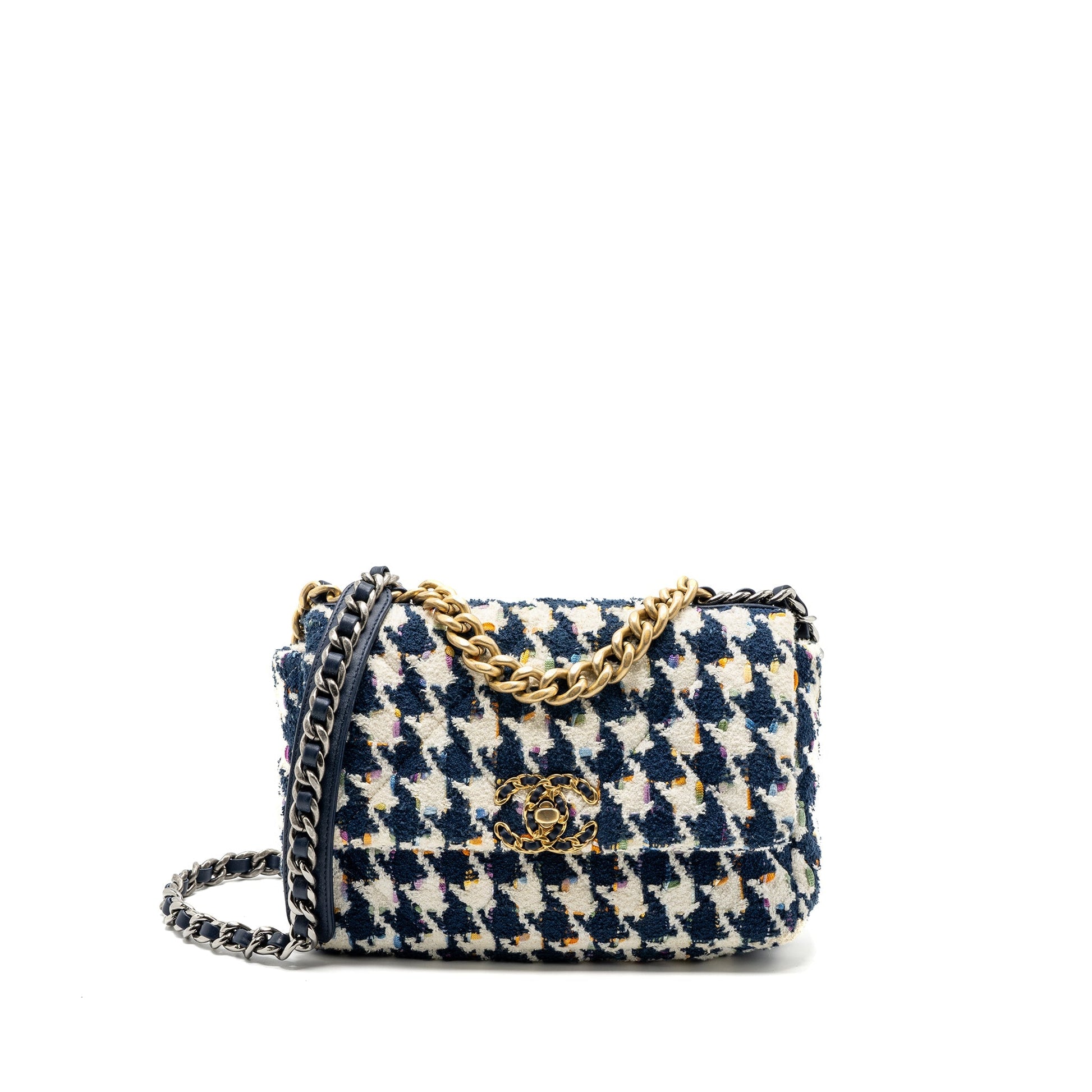 Chanel 19 fabric hardware Multicolor Multicolour White Blue Small Handbag