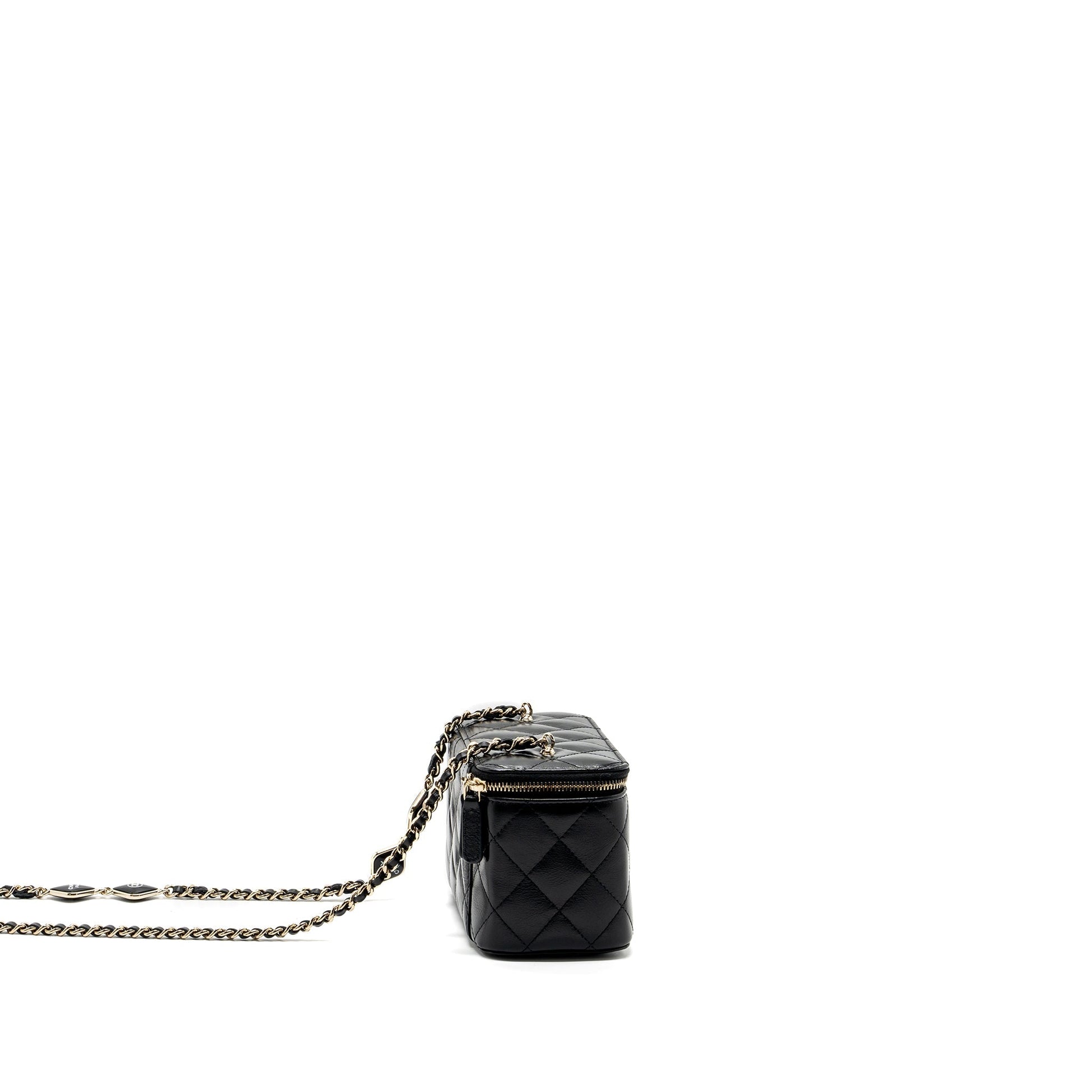 Chanel long vanity charms Calfskin LGHW microchip Black Key Chain