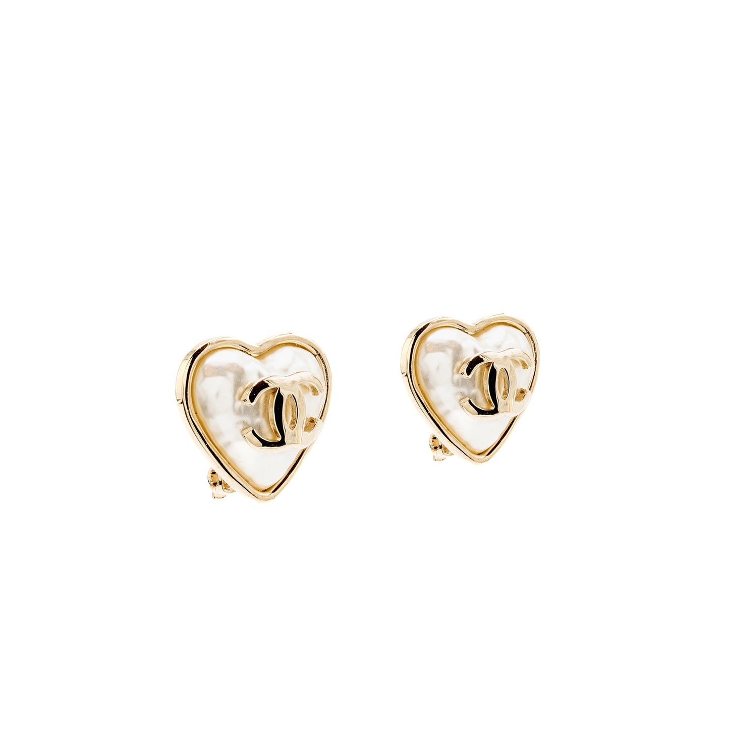 Chanel Pearly Heart Shape CC Logo Ear Gold Handbag