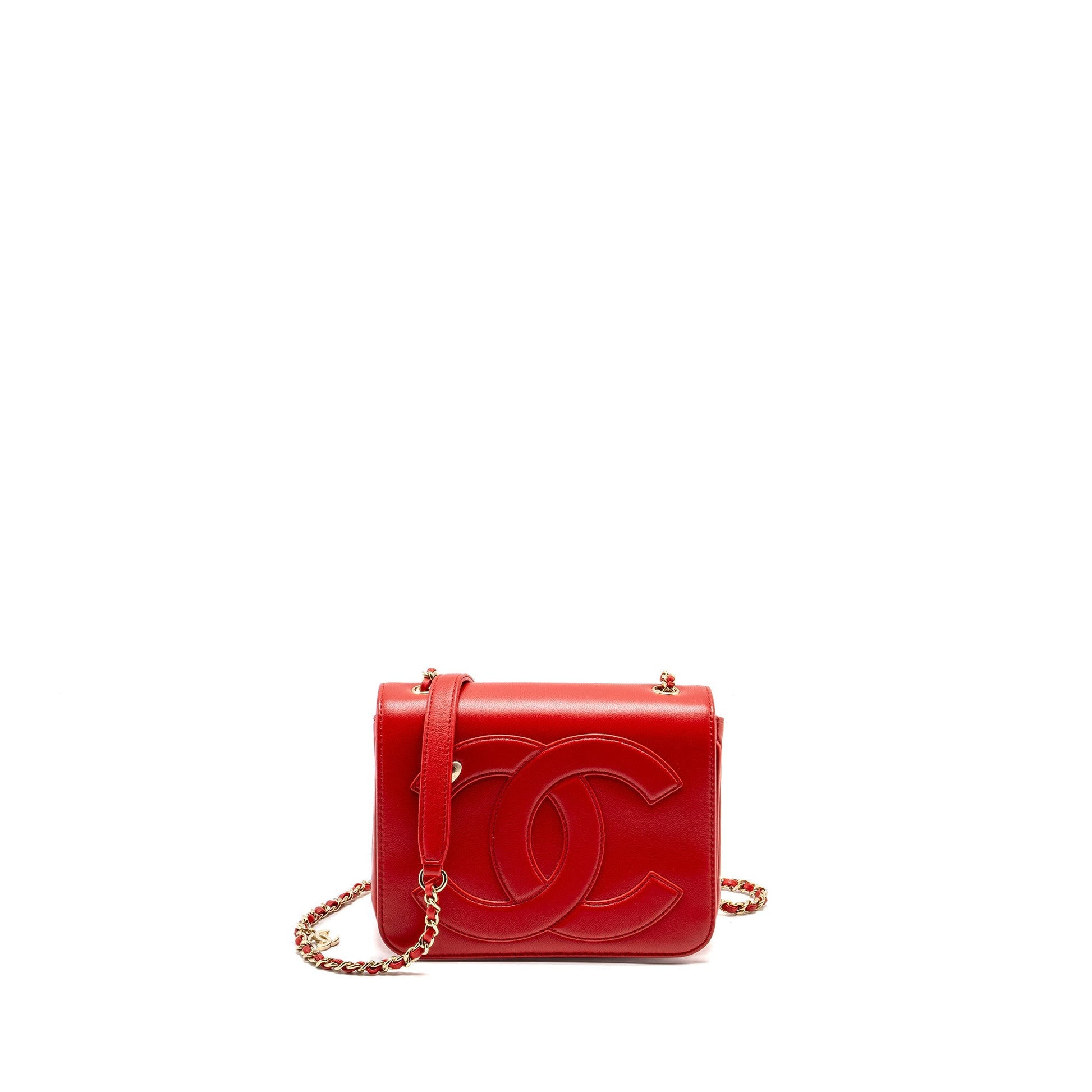 Chanel Mania Flap Lambskin LGHW Red Shoulder Bag
