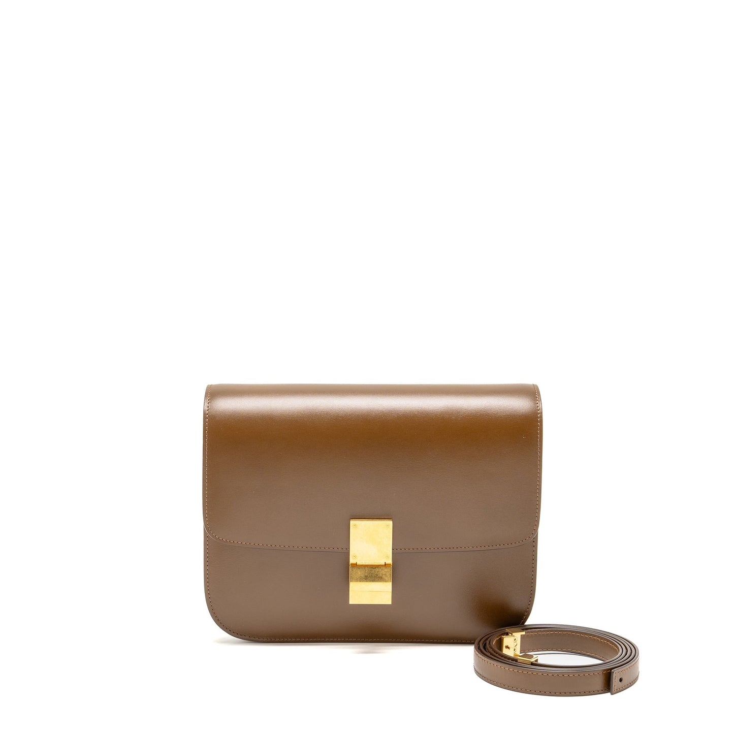Celine Classic Box Purse Calfskin Camel Handbag Medium Travel Bag