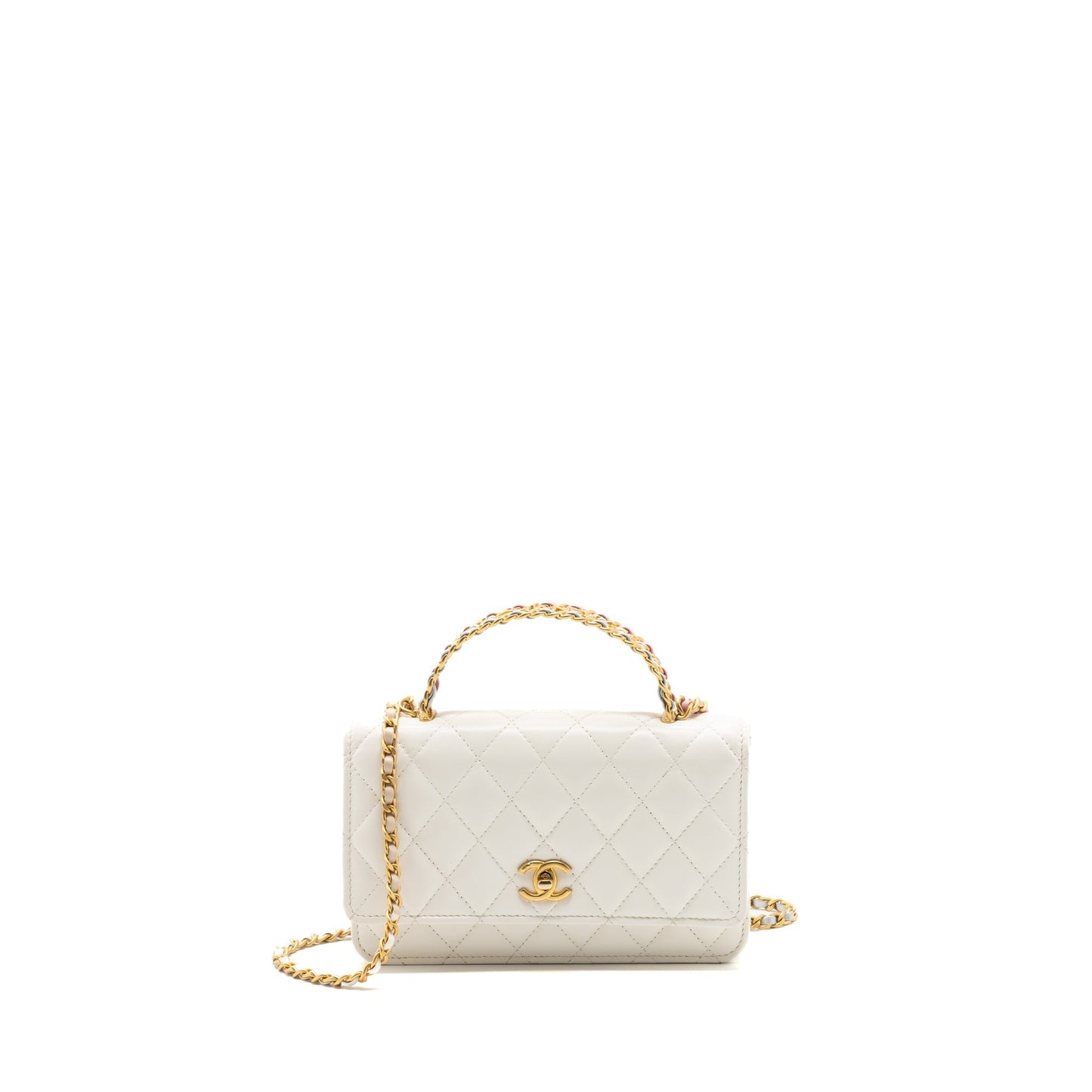 Chanel 23p Letter Top Handle On Calfskin White Wallet Case