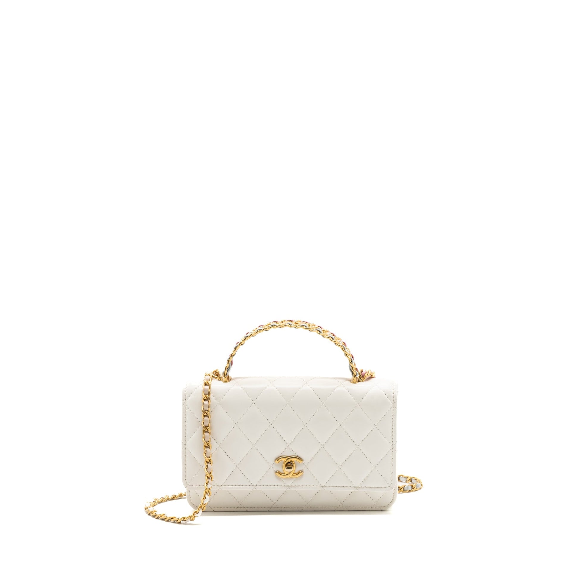 Chanel 23p Letter Top Handle On Calfskin White Wallet Case