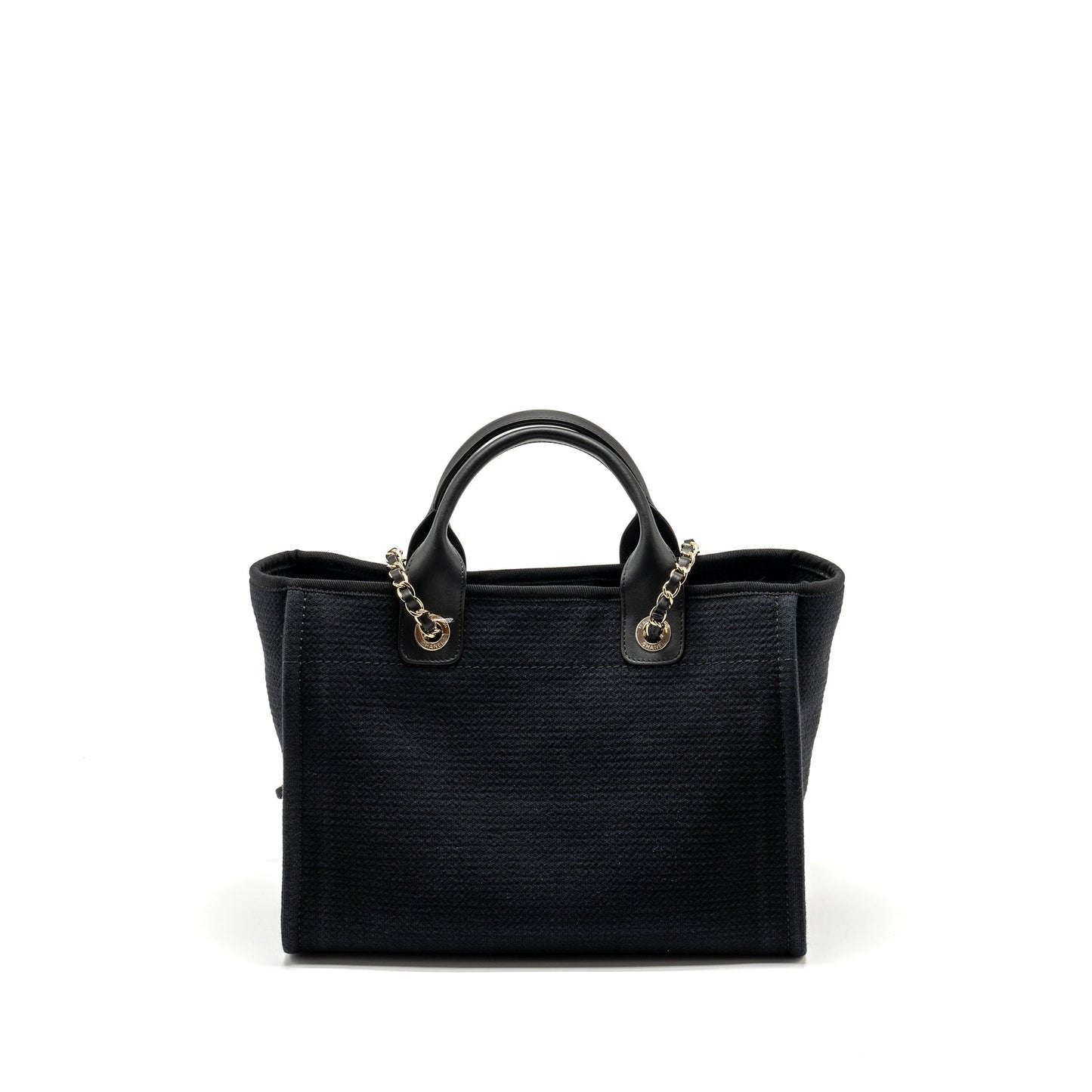 Chanel Deauville Shopping Calfskin Fabric LGHW microchip Black Small Tote Bag