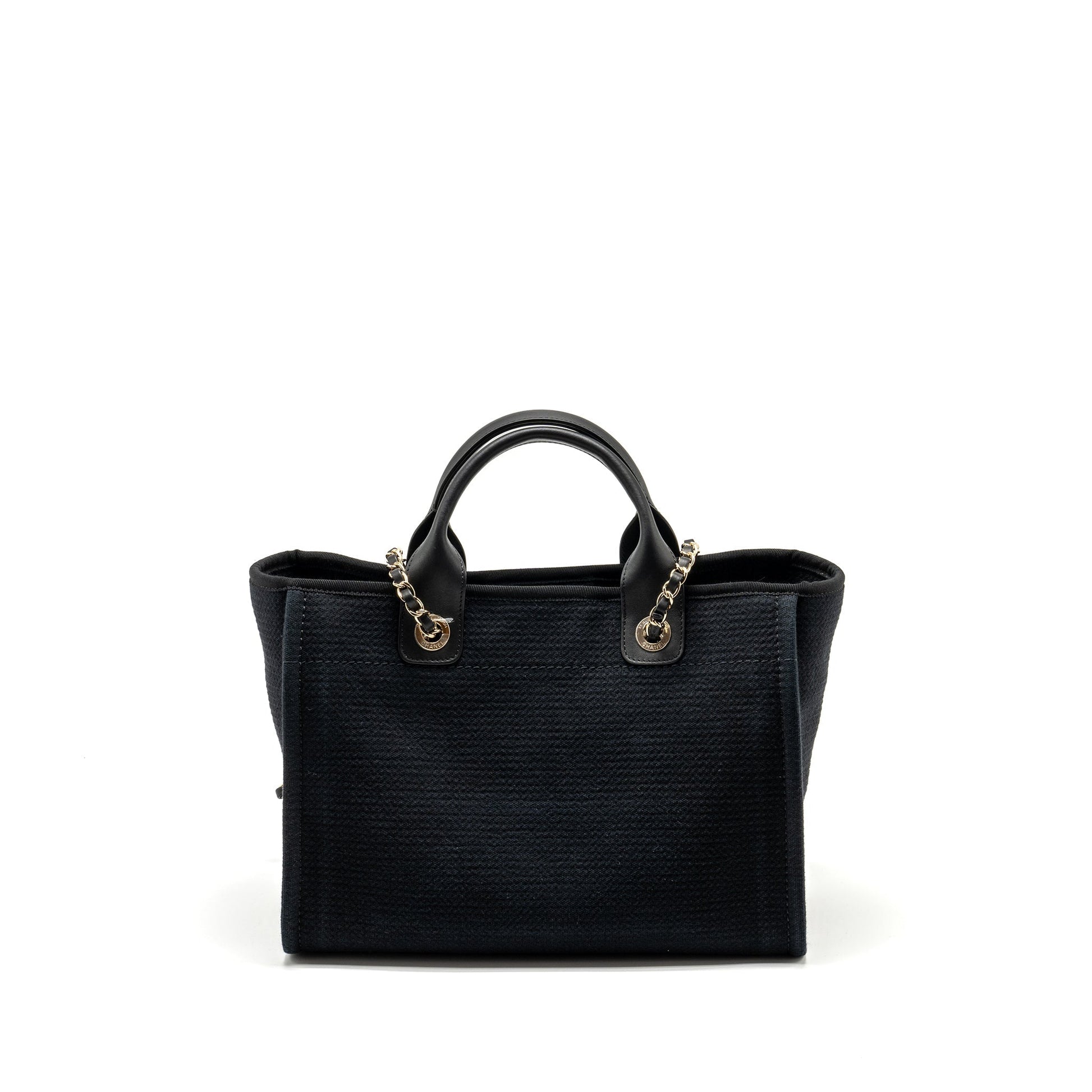 Chanel Deauville Shopping Calfskin Fabric LGHW microchip Black Small Tote Bag