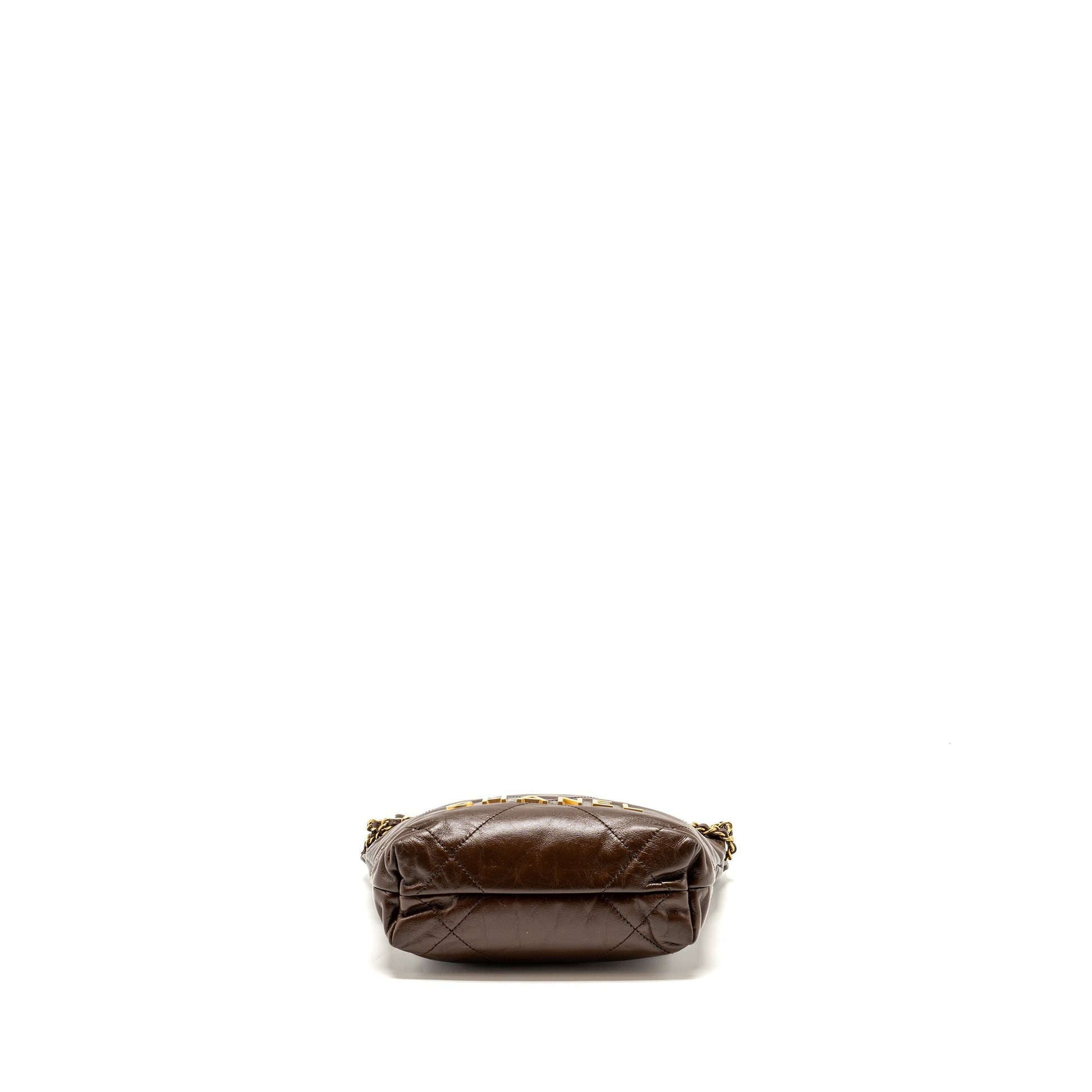 Chanel 22 Shiny Calfskin Chocolate GHW microchip Mini Bag