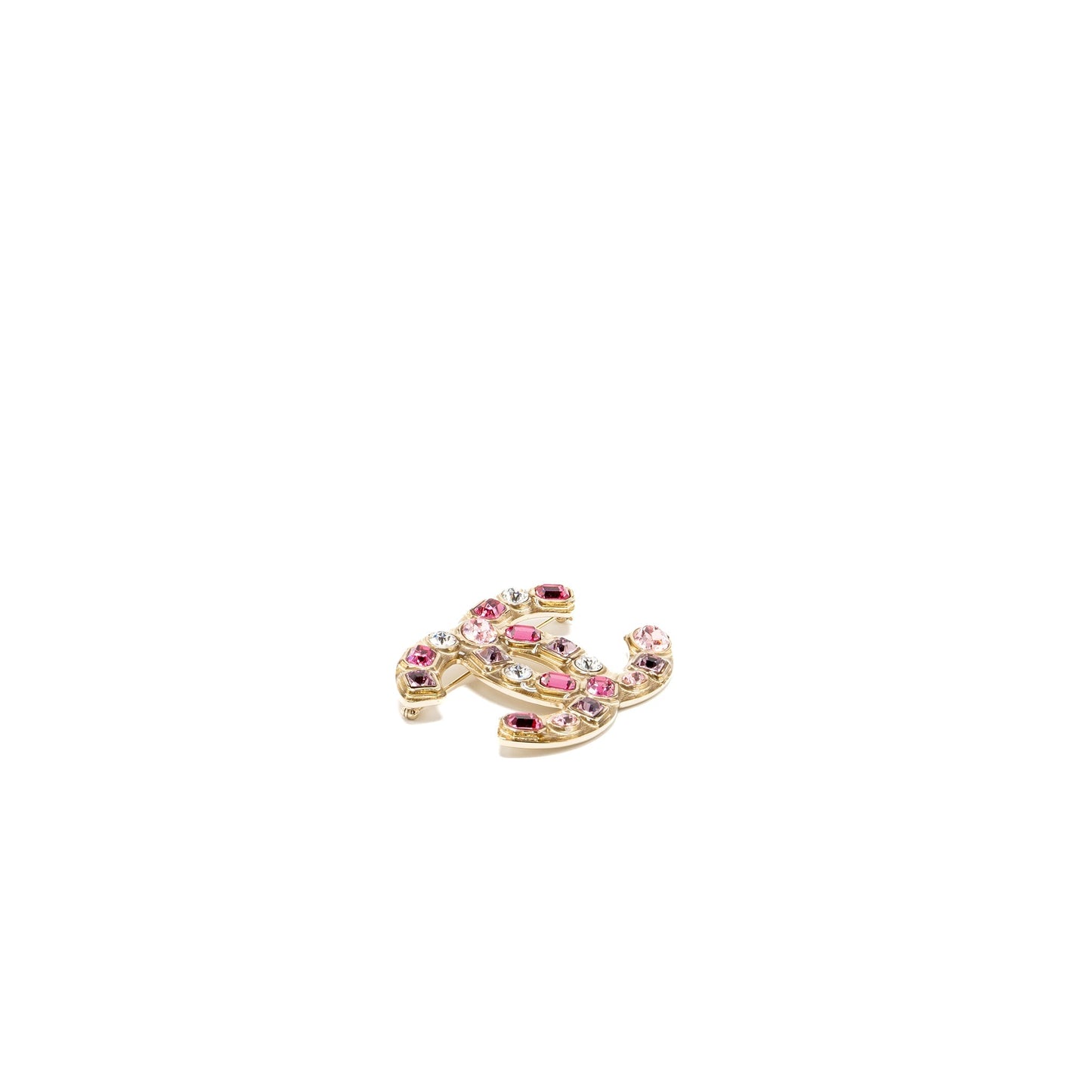 Chanel giant cc logo brooch Crystal Tone Multicolour Pink Gold Handbag