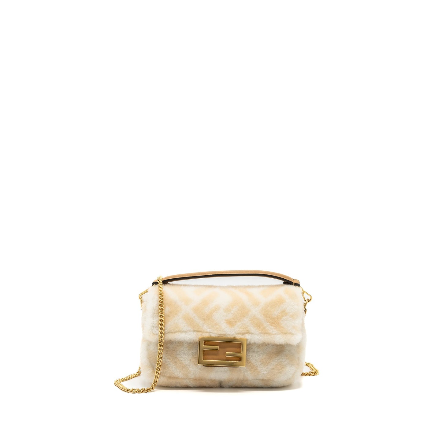 Fendi Baguette Sheepskin Handbag White Beige Mini Shoulder Bag