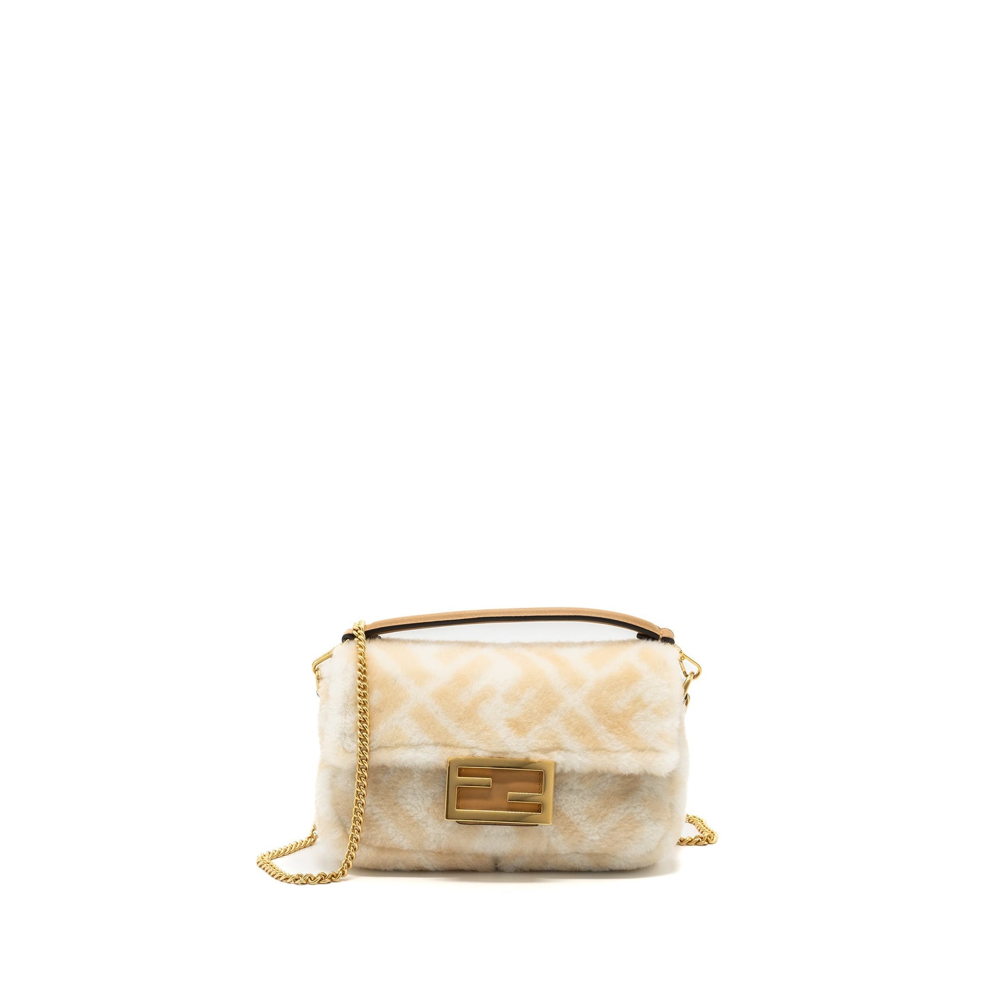 Fendi Baguette Sheepskin Handbag White Beige Mini Shoulder Bag