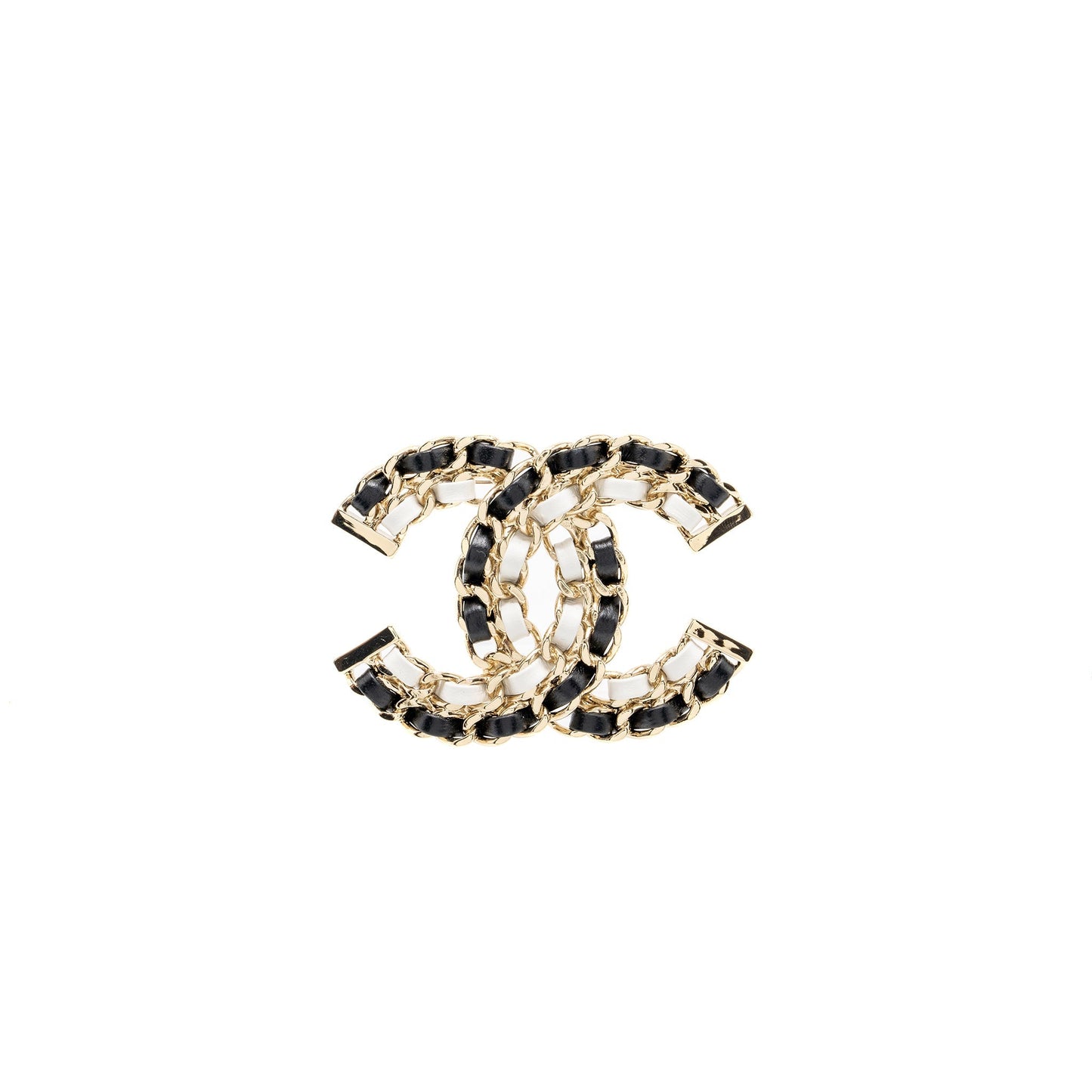 Chanel CC Logo Double Brooch Tone Multicolour Black White Leather Handbag