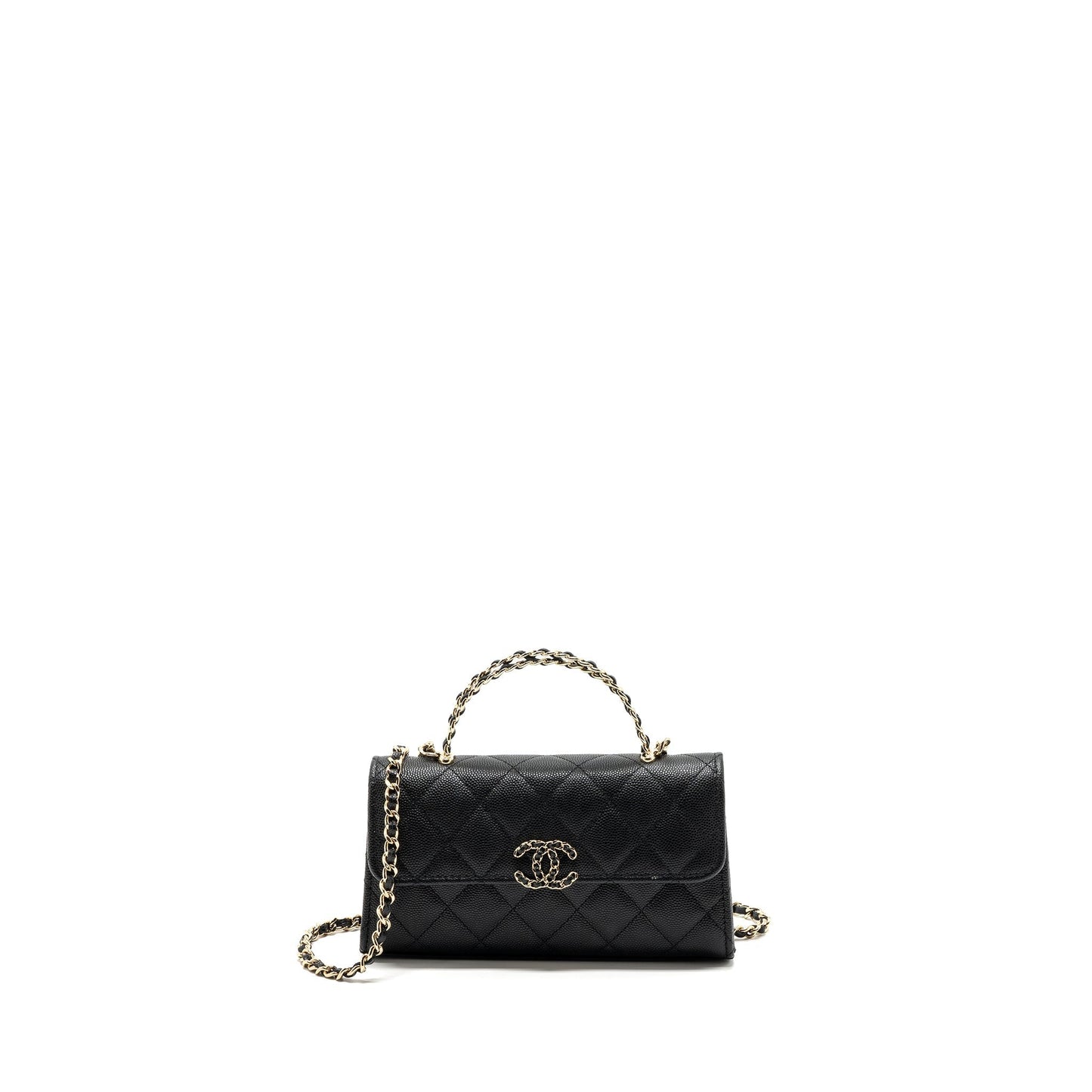 Chanel 23P Top Handle Flap Caviar LGHW Black Shoulder Bag Lghw Microchip