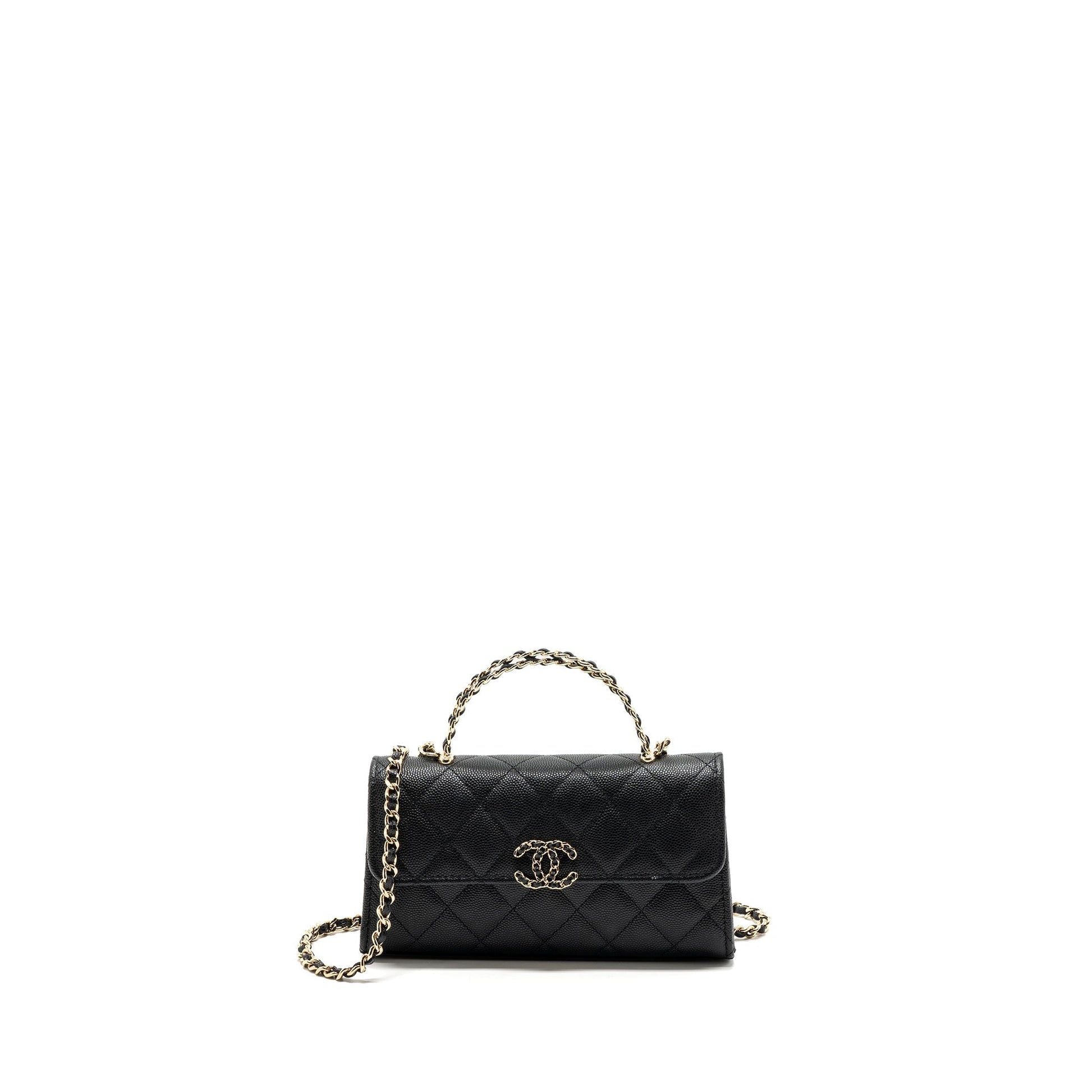 Chanel 23P Top Handle Flap Caviar LGHW Black Shoulder Bag Lghw Microchip