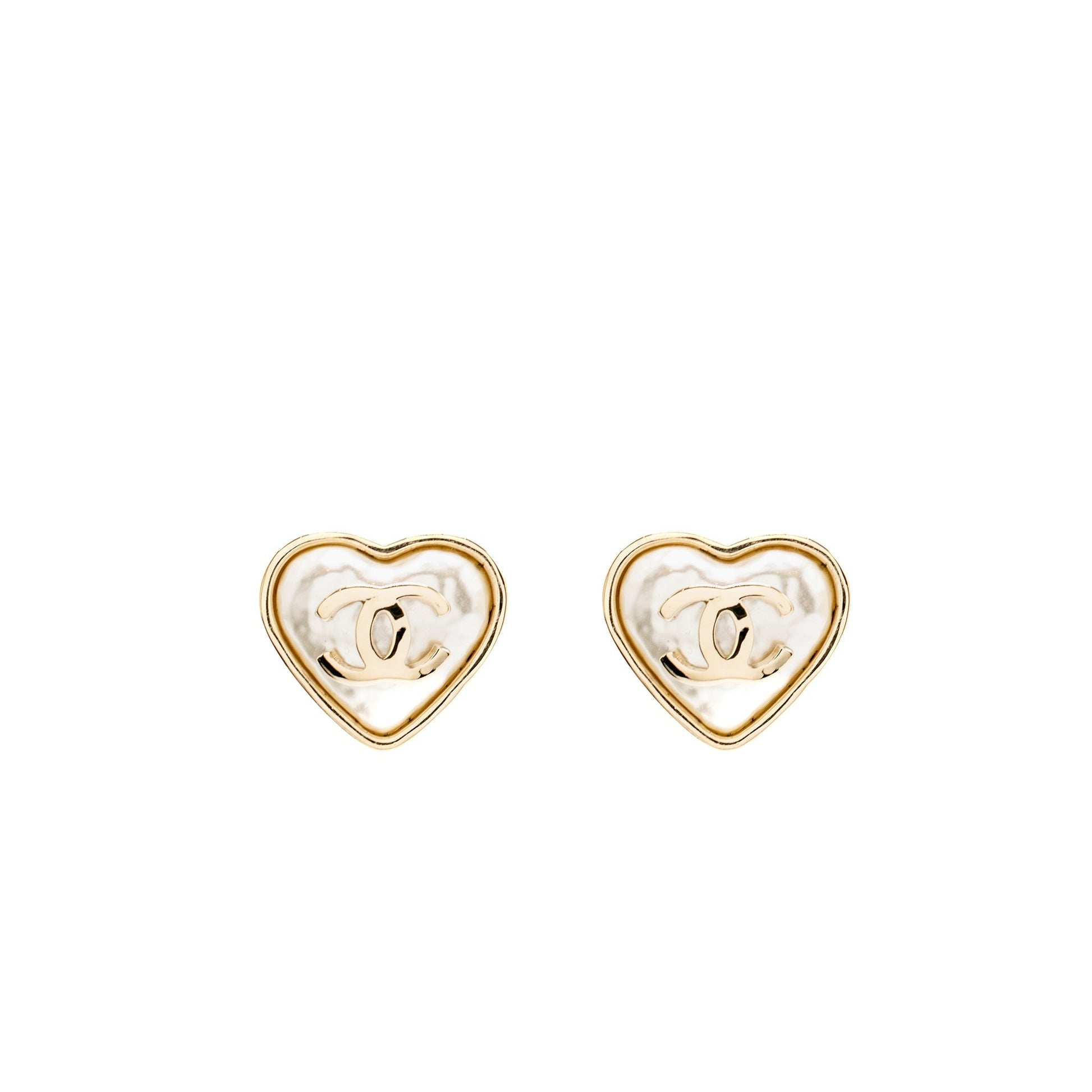 Chanel Pearly Heart Shape CC Logo Ear Gold Handbag
